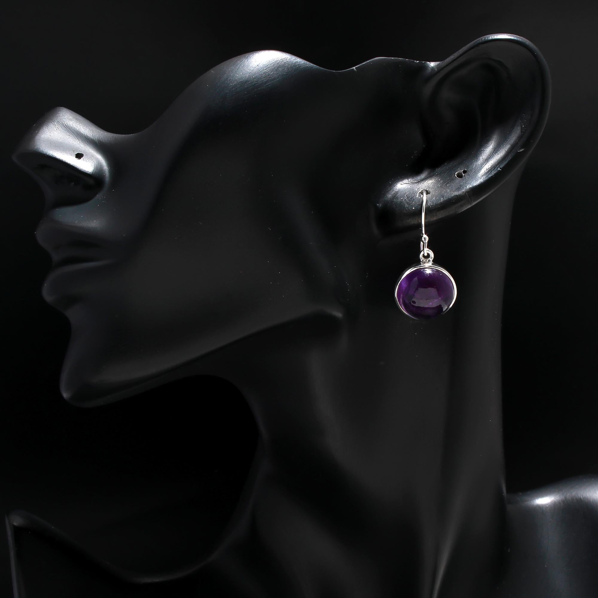 925 Silver Round Amethyst Dangle Earrings