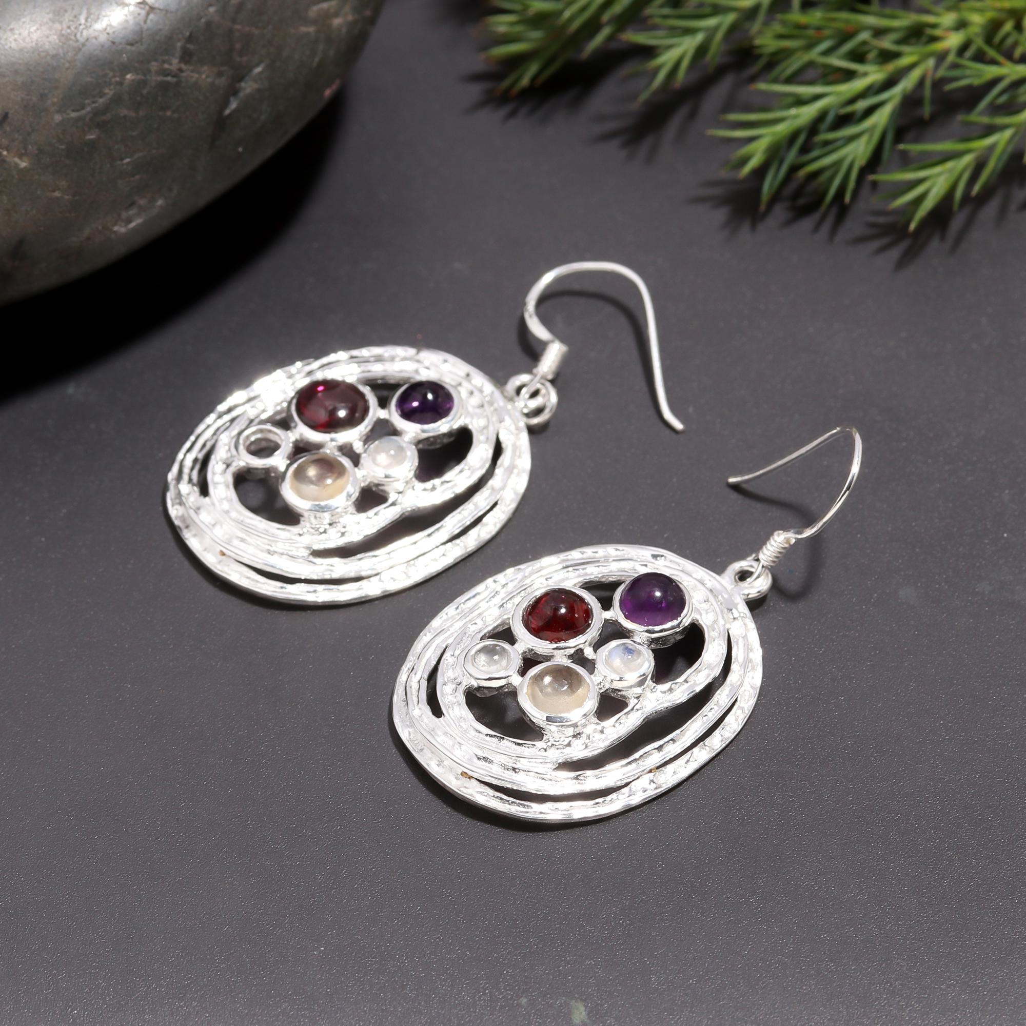 925 Silver Textured Oval Dangle Earrings
