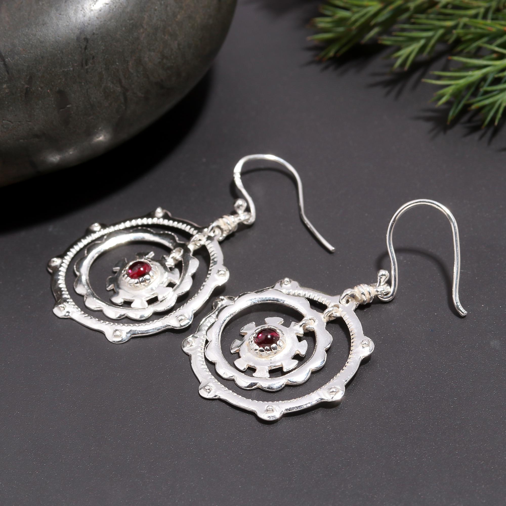 925 Silver Garnet Dangle Earrings