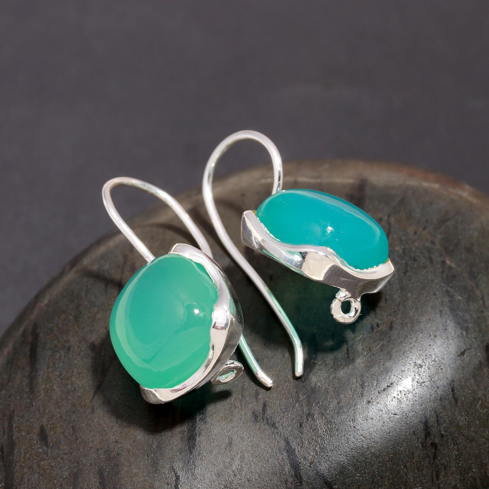 925 Silver Aqua Chalcedony Dangle Earrings