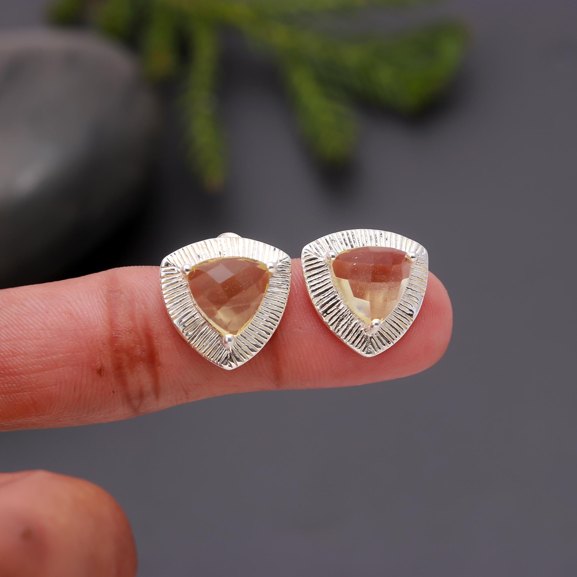 925 Silver Citrine Stud Earrings
