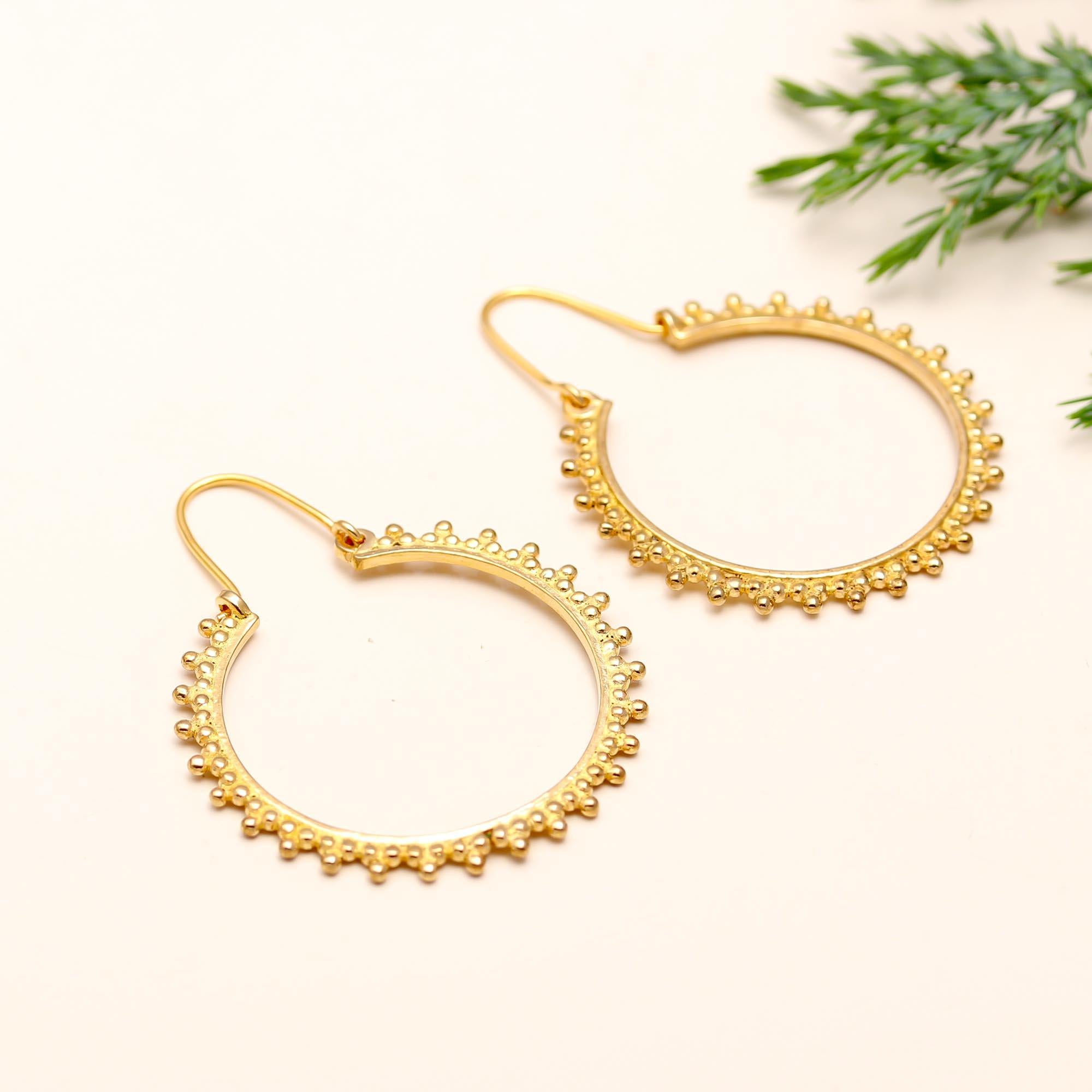Brass Bali Hoop Earrings with Rawa Ball Work