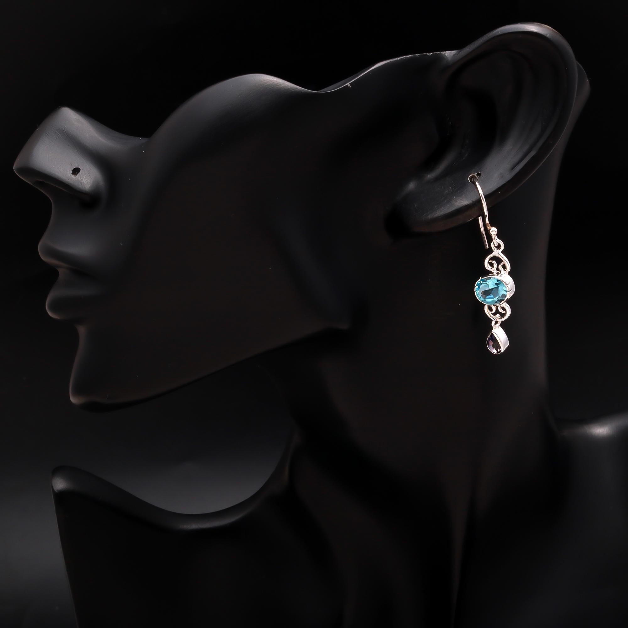 925 Silver Blue Topaz and Iolite Dangle Earrings