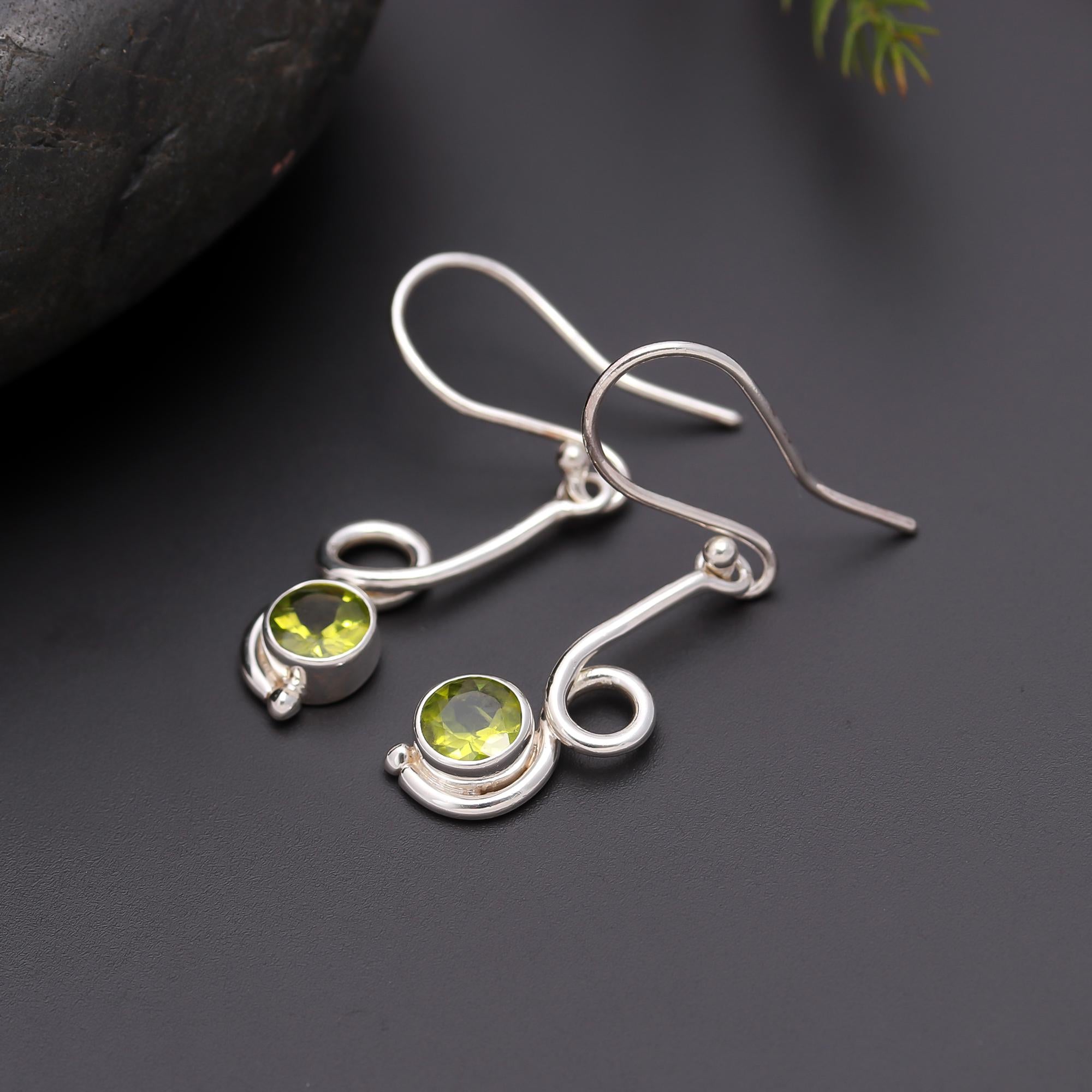 925 Silver Peridot Swirl Dangle Earrings