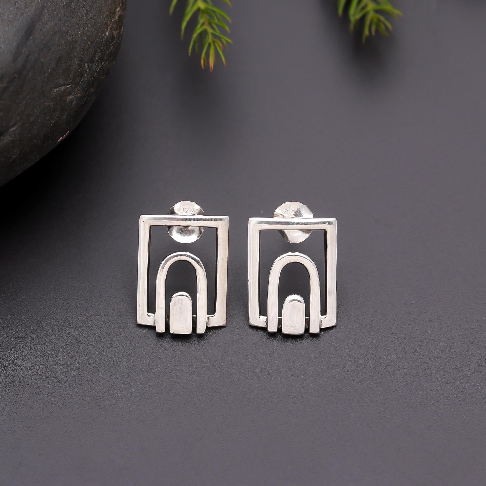 925 Silver Arch Frame Stud Earrings