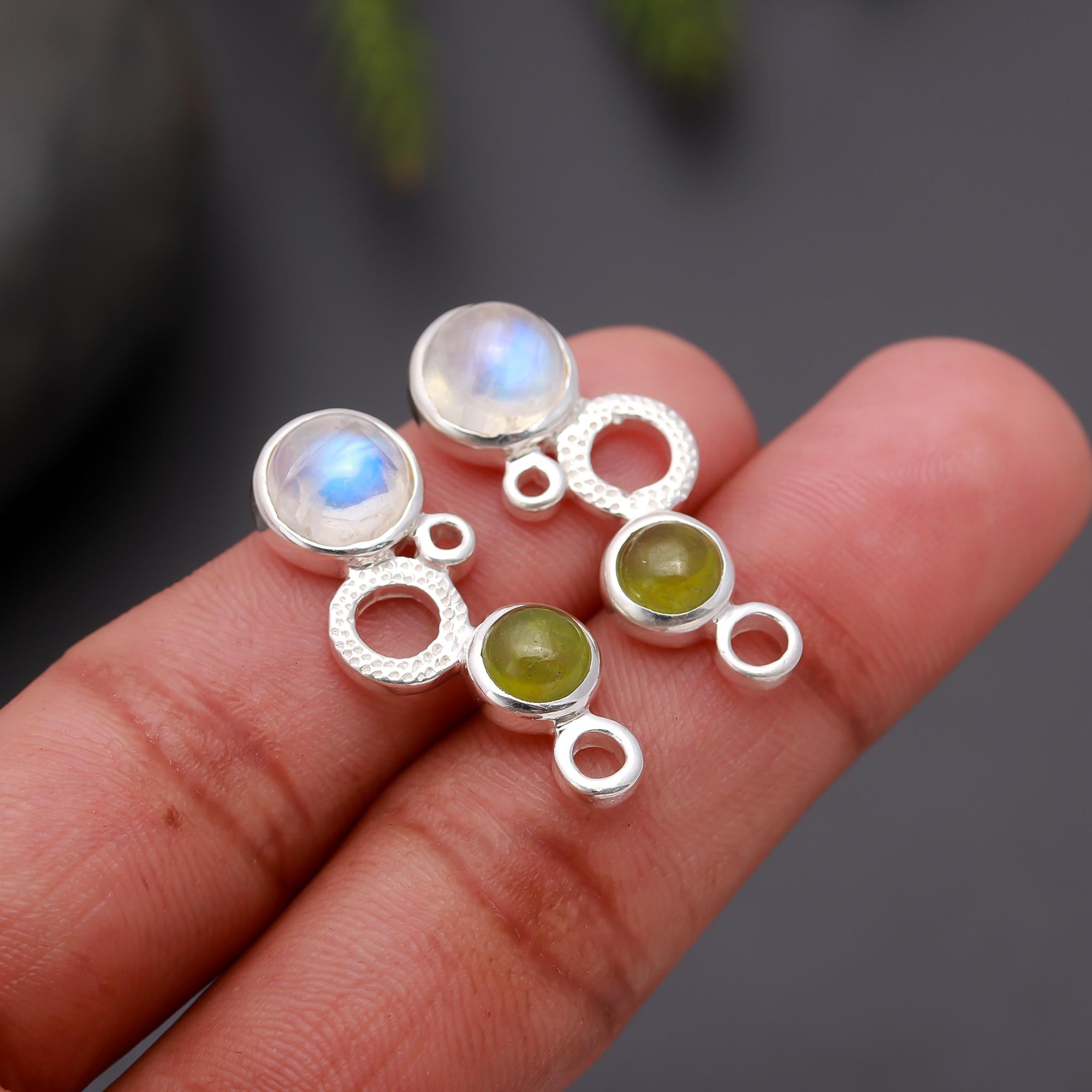 925 Silver Moonstone and Peridot Drop Earrings