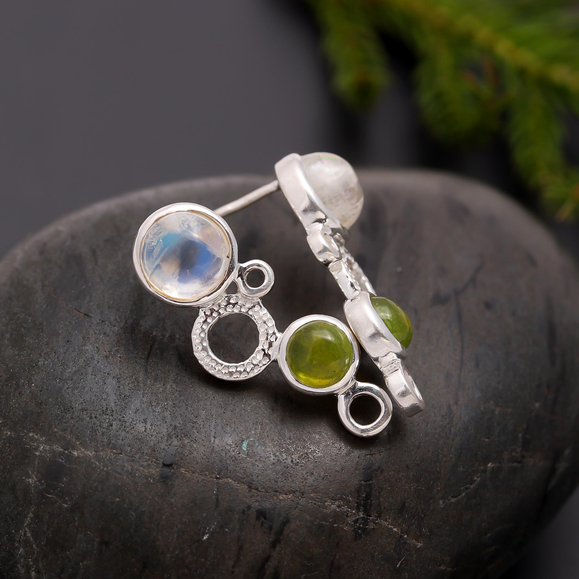 925 Silver Moonstone and Peridot Drop Earrings