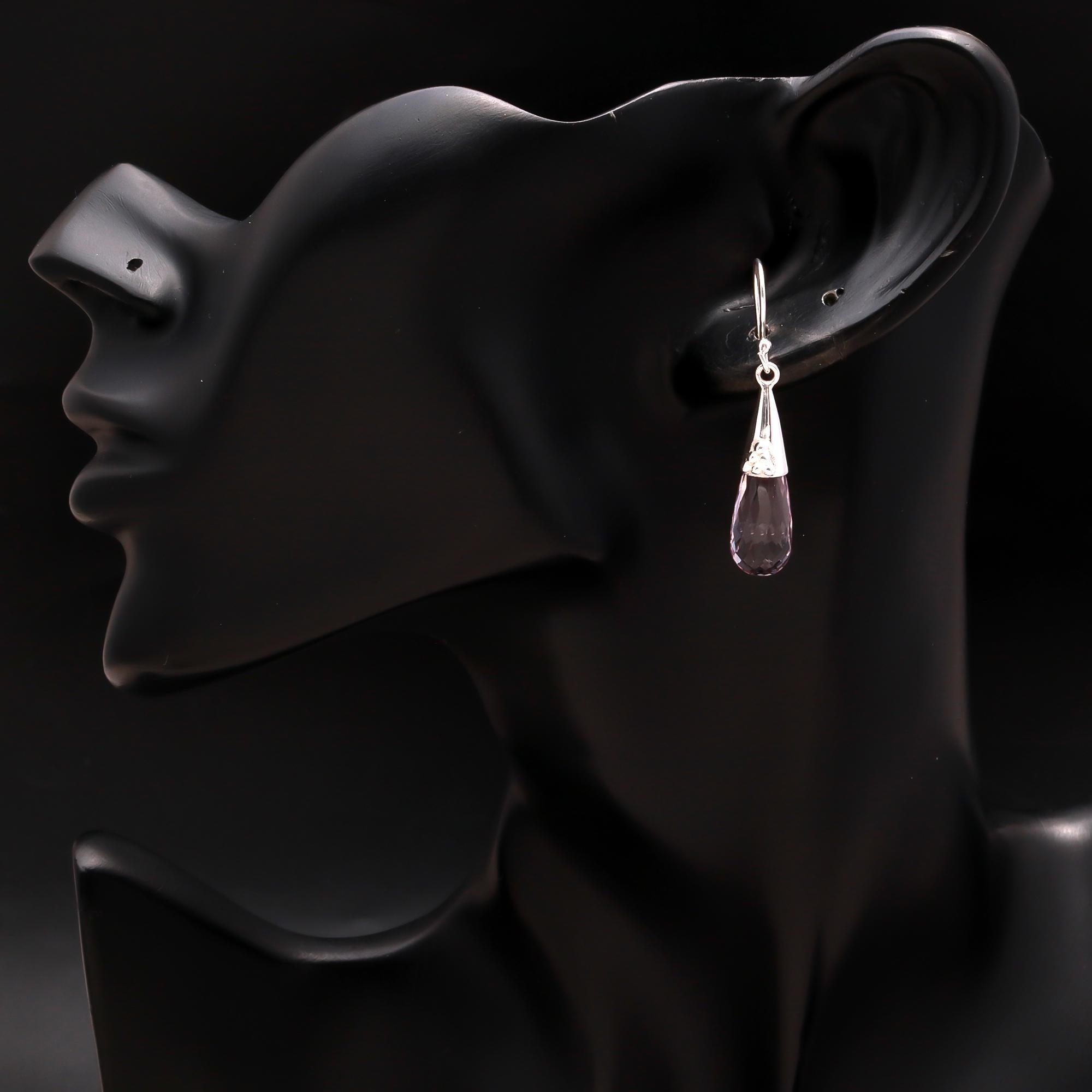 925 Silver Faceted Amethyst Teardrop Dangle Earrings