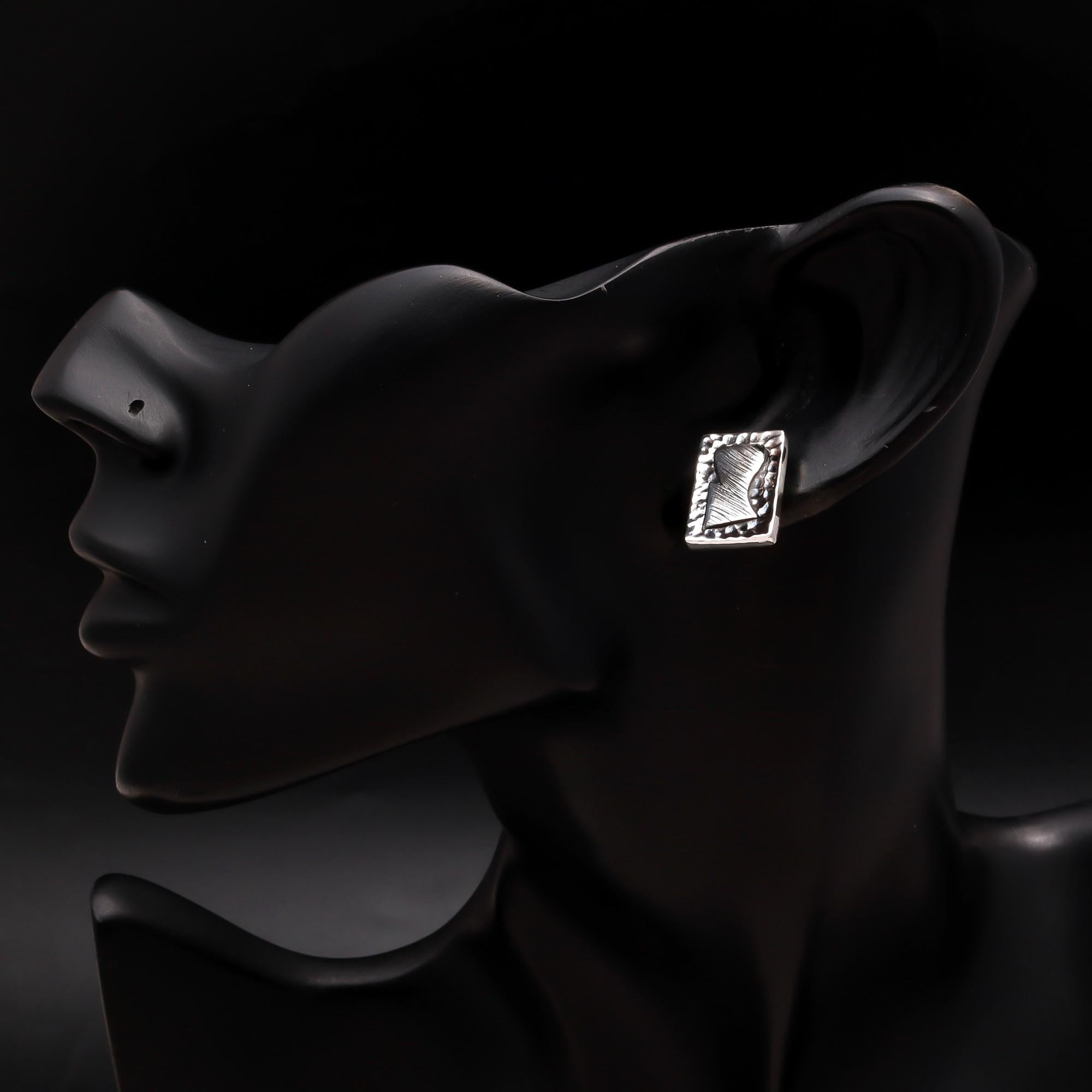 925 Silver Textured Rectangle Stud Earrings