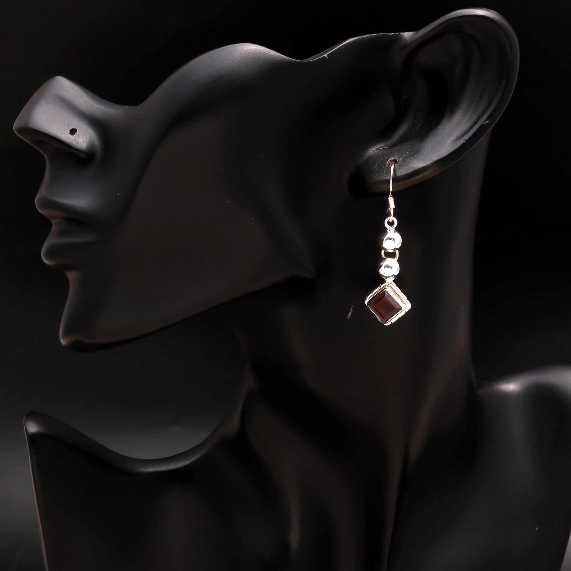 925 Silver Beads Garnet Dangle Earrings