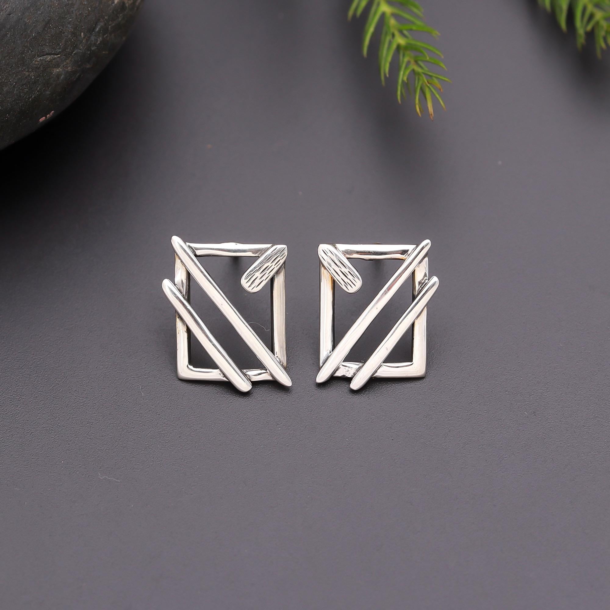 925 Silver Abstract Geometric Stud Earrings