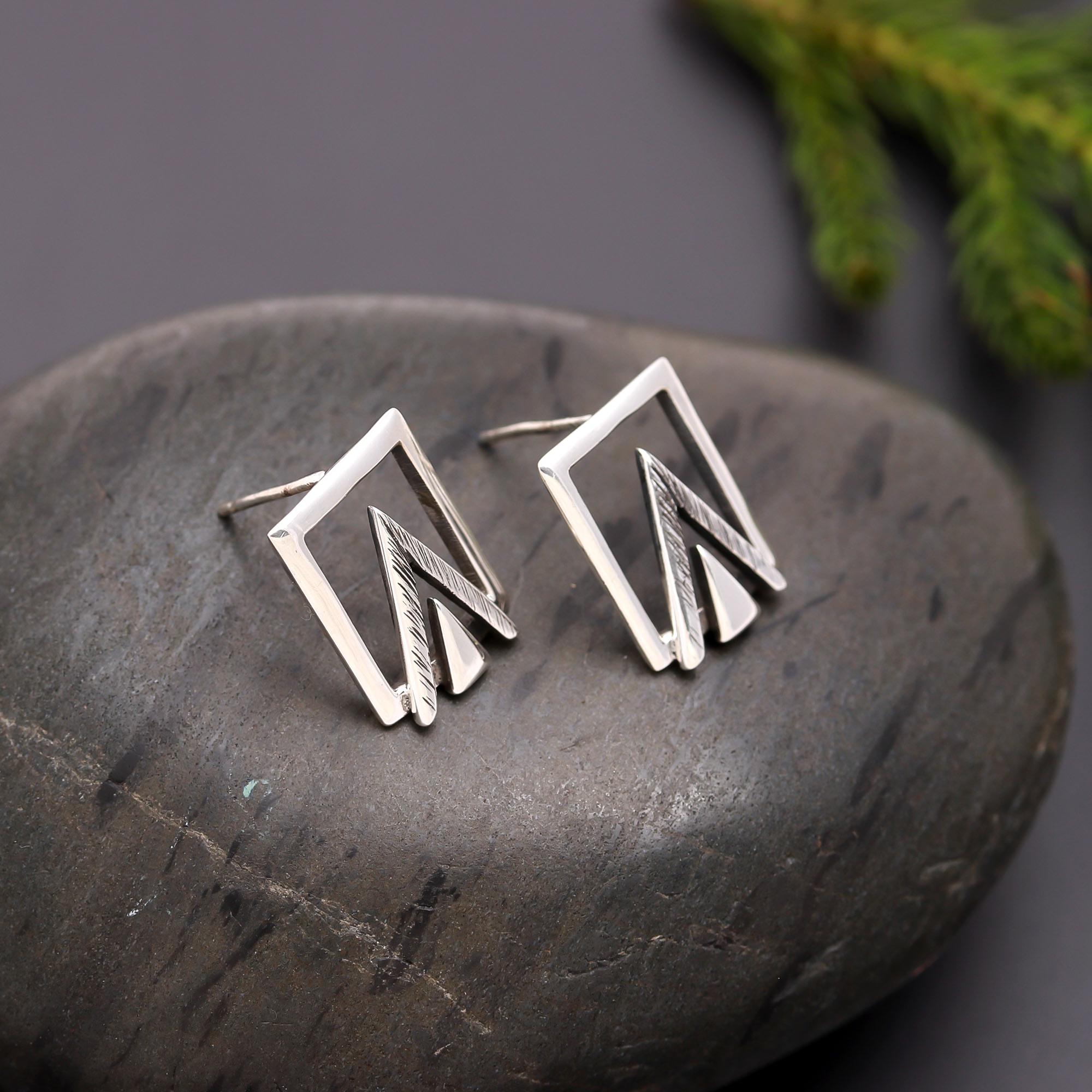 925 Silver Triangle Frame Stud Earrings