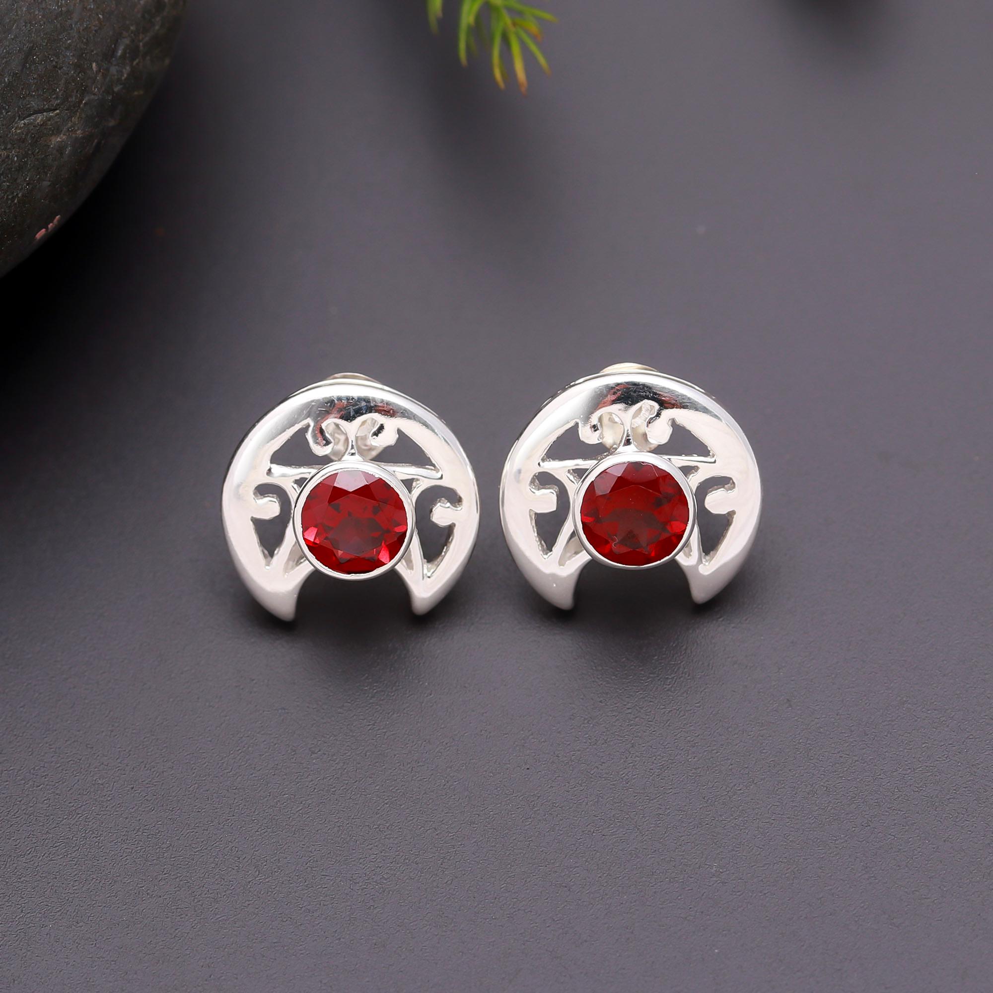 925 Silver Garnet Stud Earrings