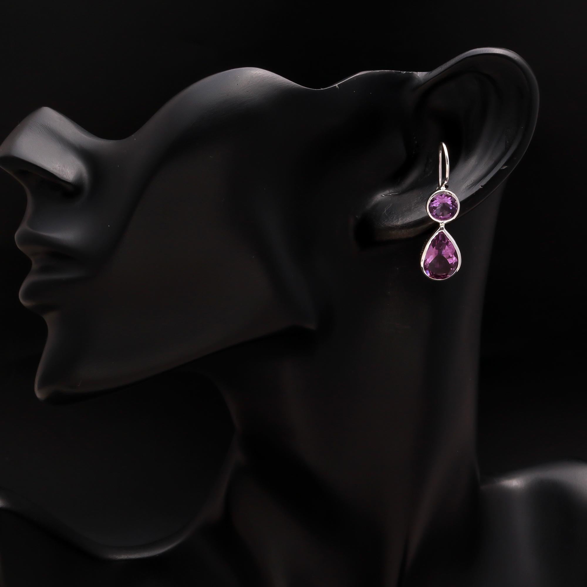 925 Silver Double Amethyst Dangle Earrings