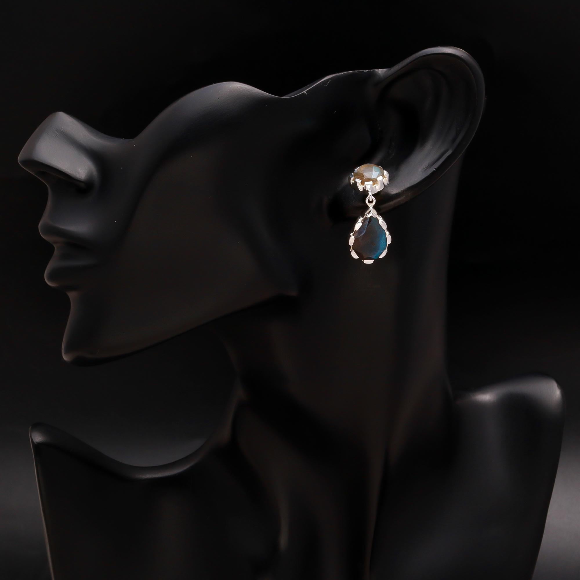 925 Silver Double Labradorite Drop Earrings