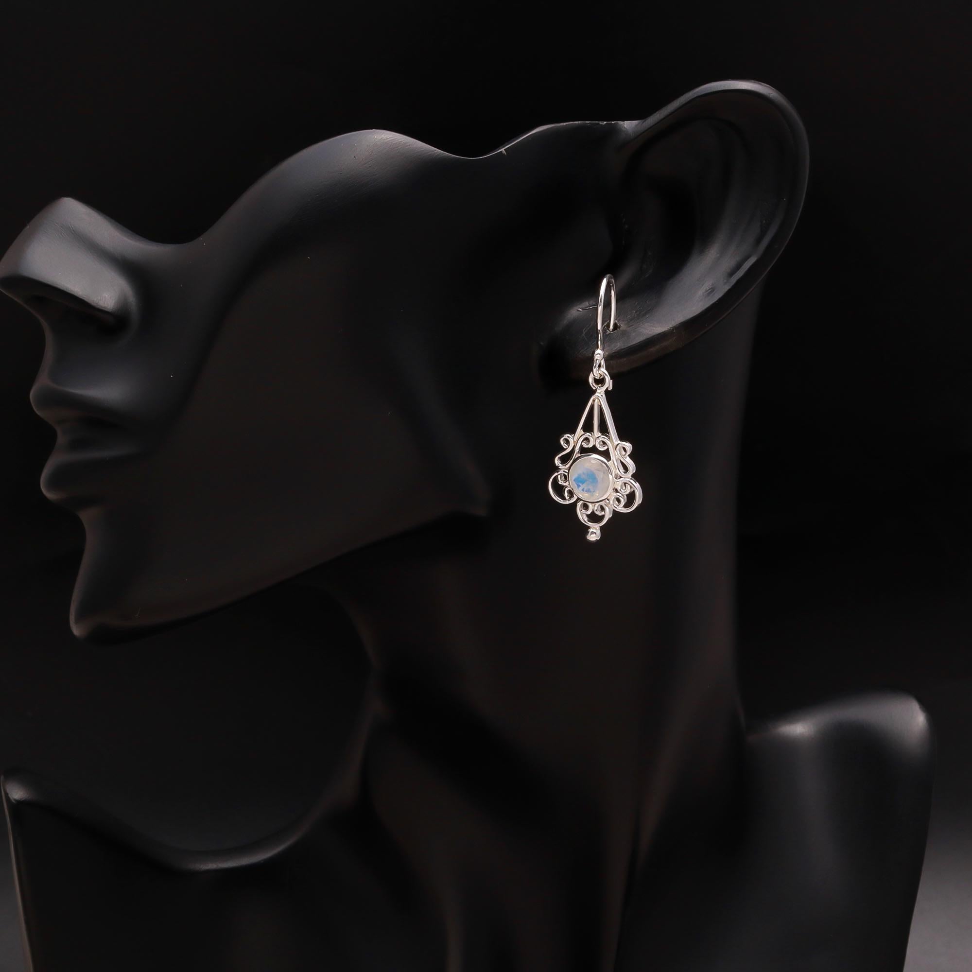 925 Silver Filigree Moonstone Dangle Earrings