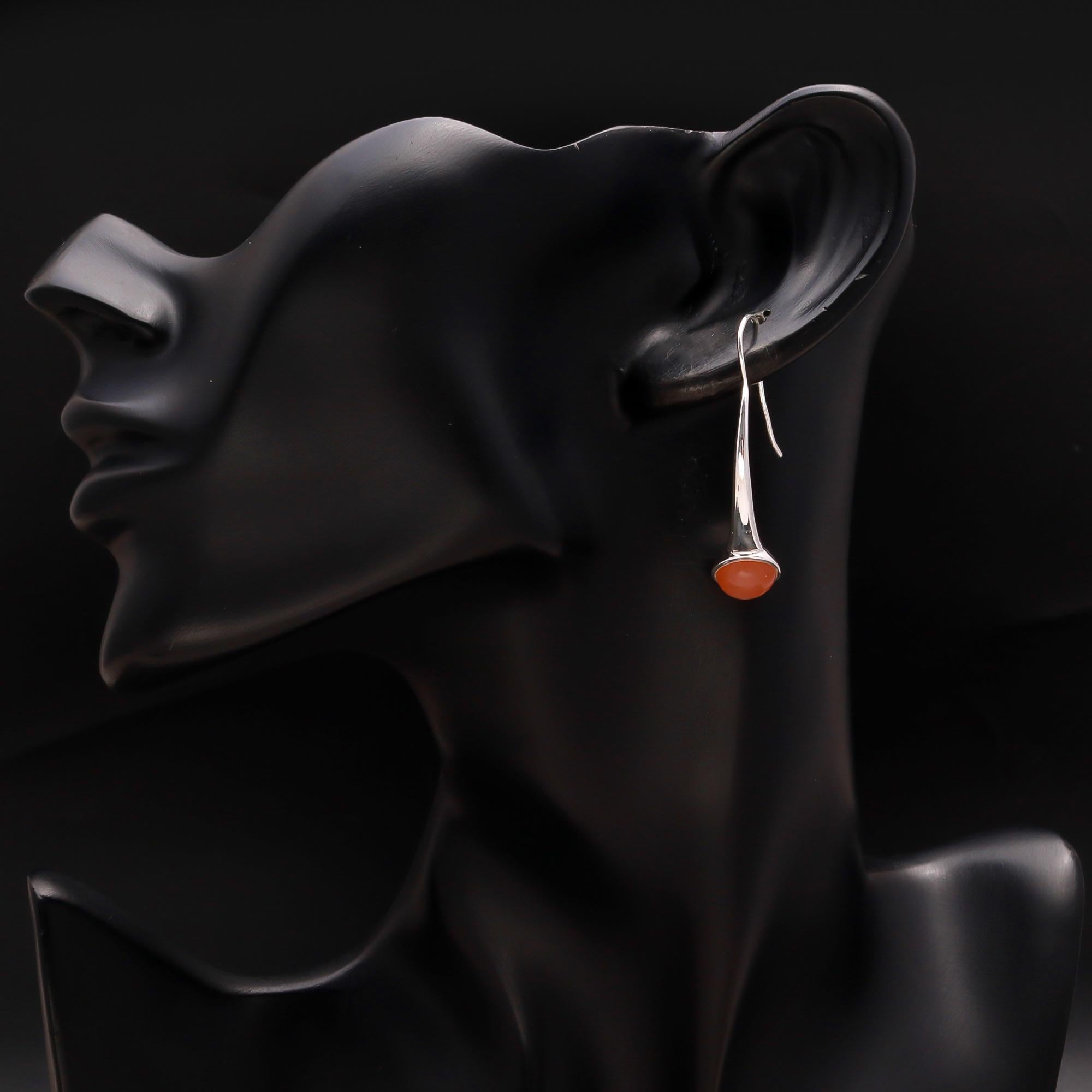 925 Silver Orange Moonstone Hook Earrings