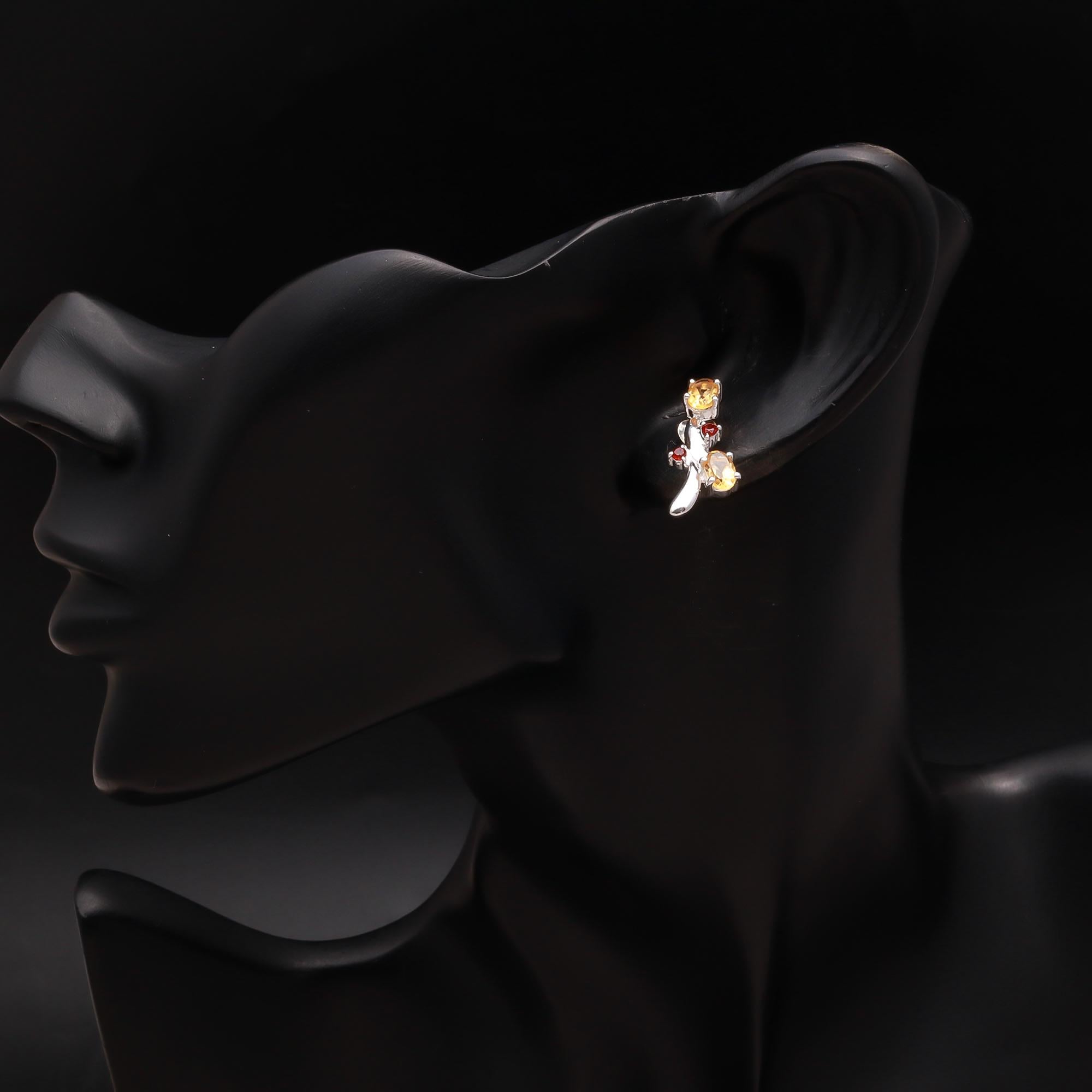 925 Silver Citrine and Garnet Cluster Stud Earrings