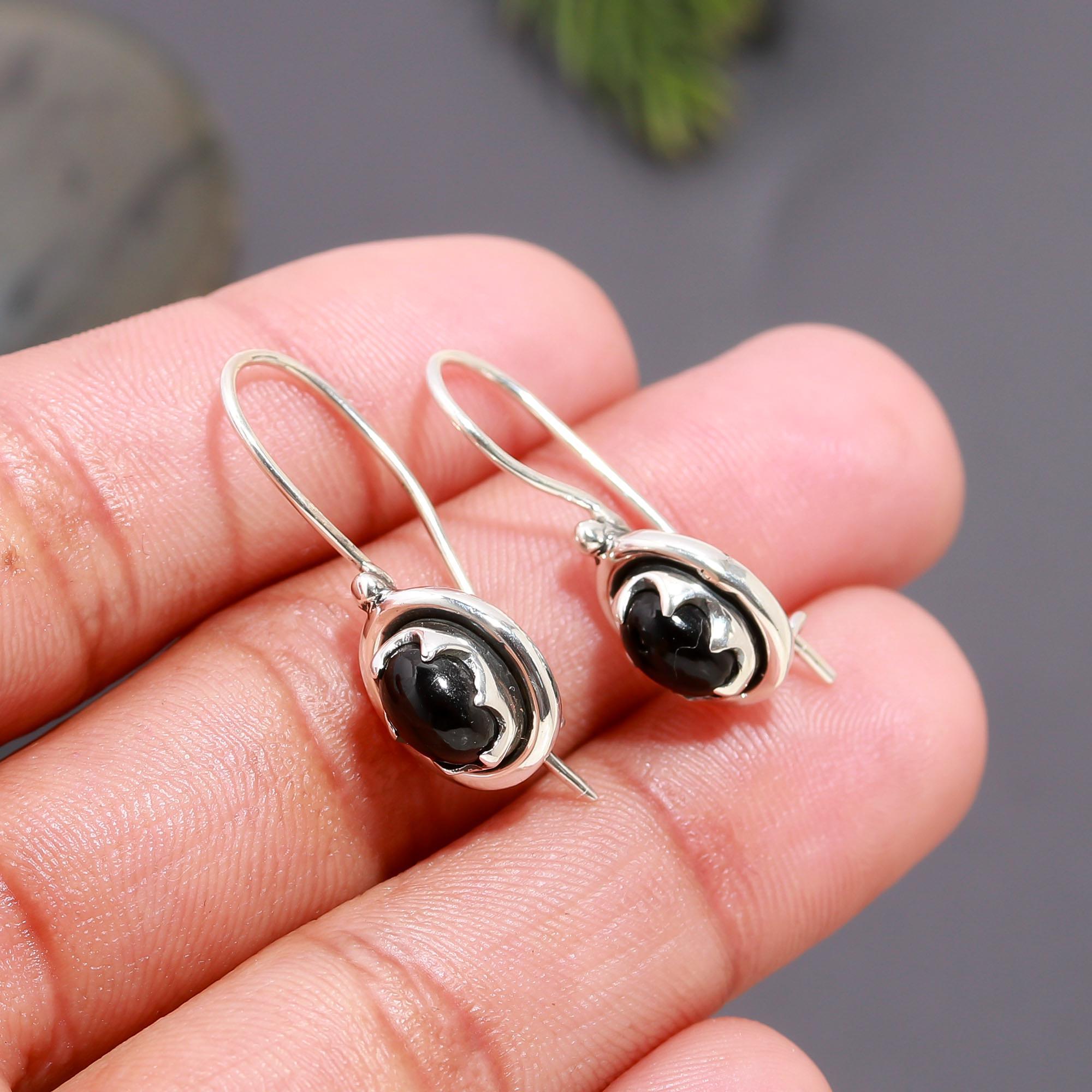 925 Silver Black Onyx Swirl Dangle Earrings