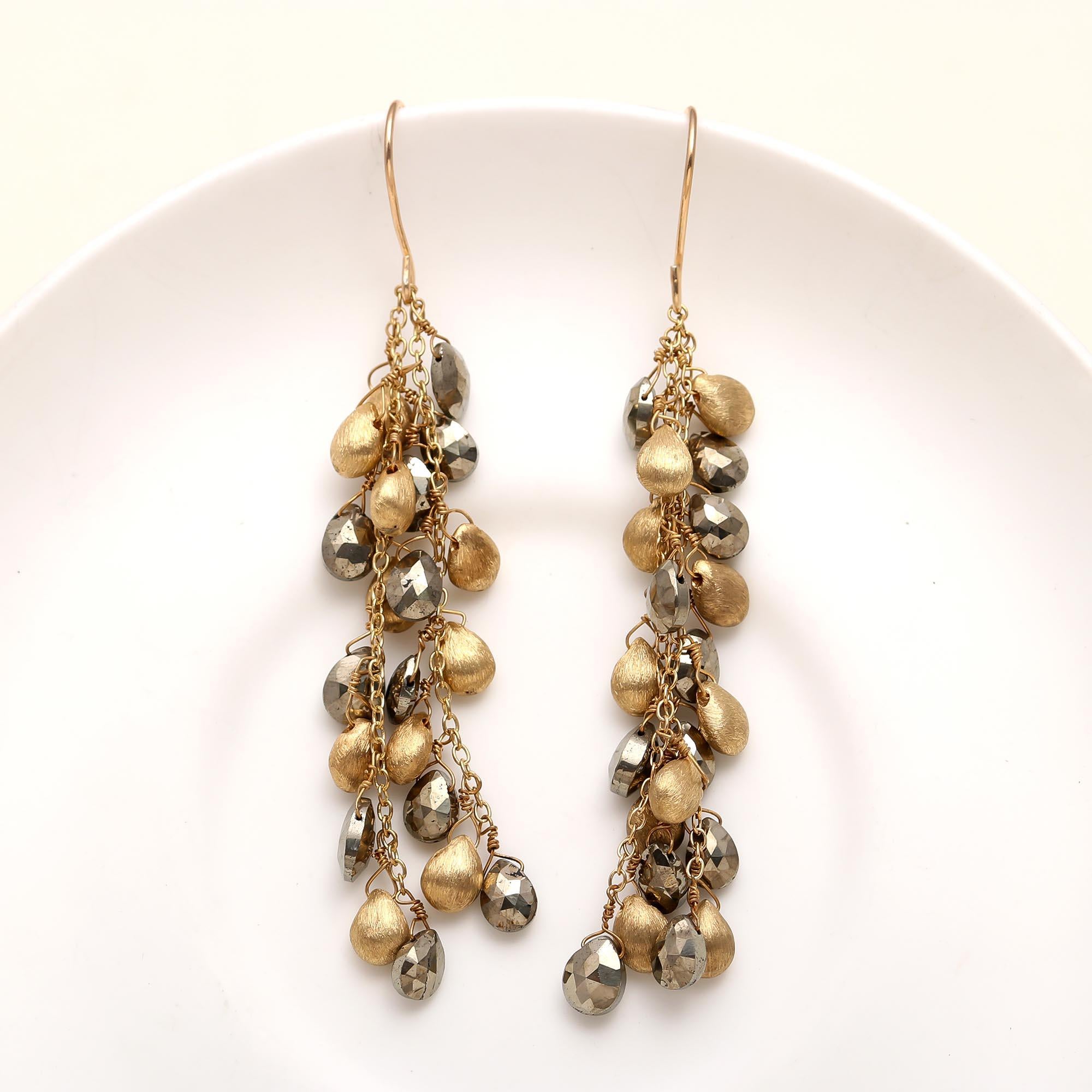 925 Silver Pyrite Cluster Dangle Earrings