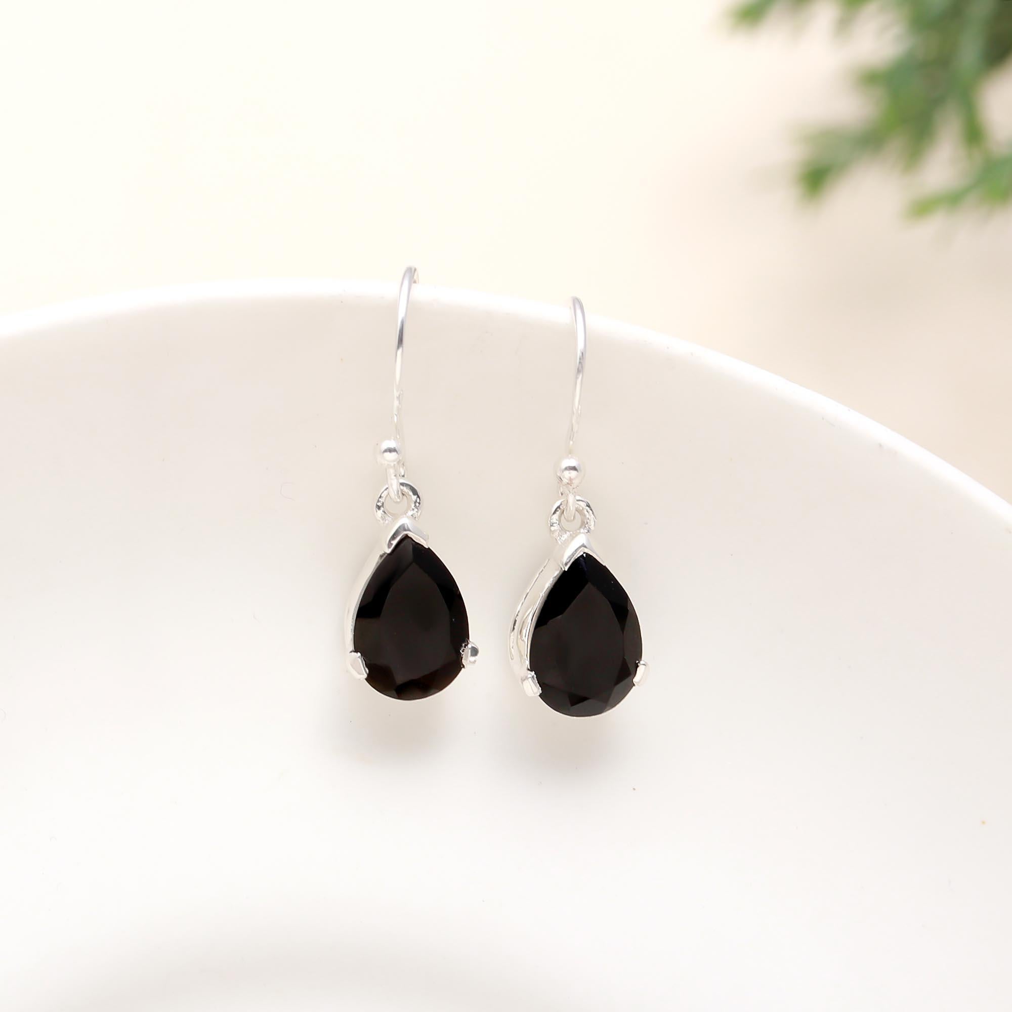 The Midnight Drop: Black Onyx & Silver Teardrop Earrings