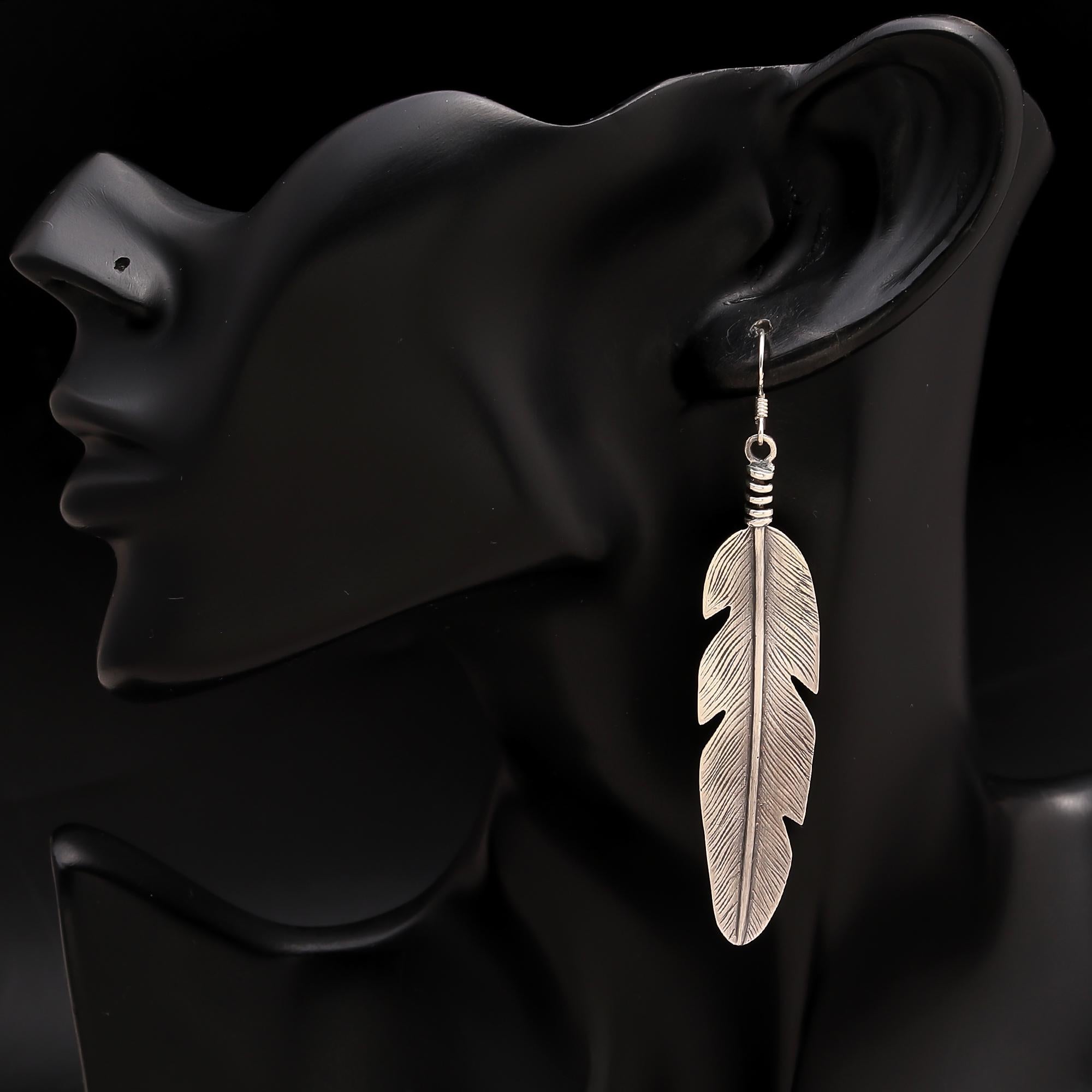 925 Silver Long Feather Dangle Earrings