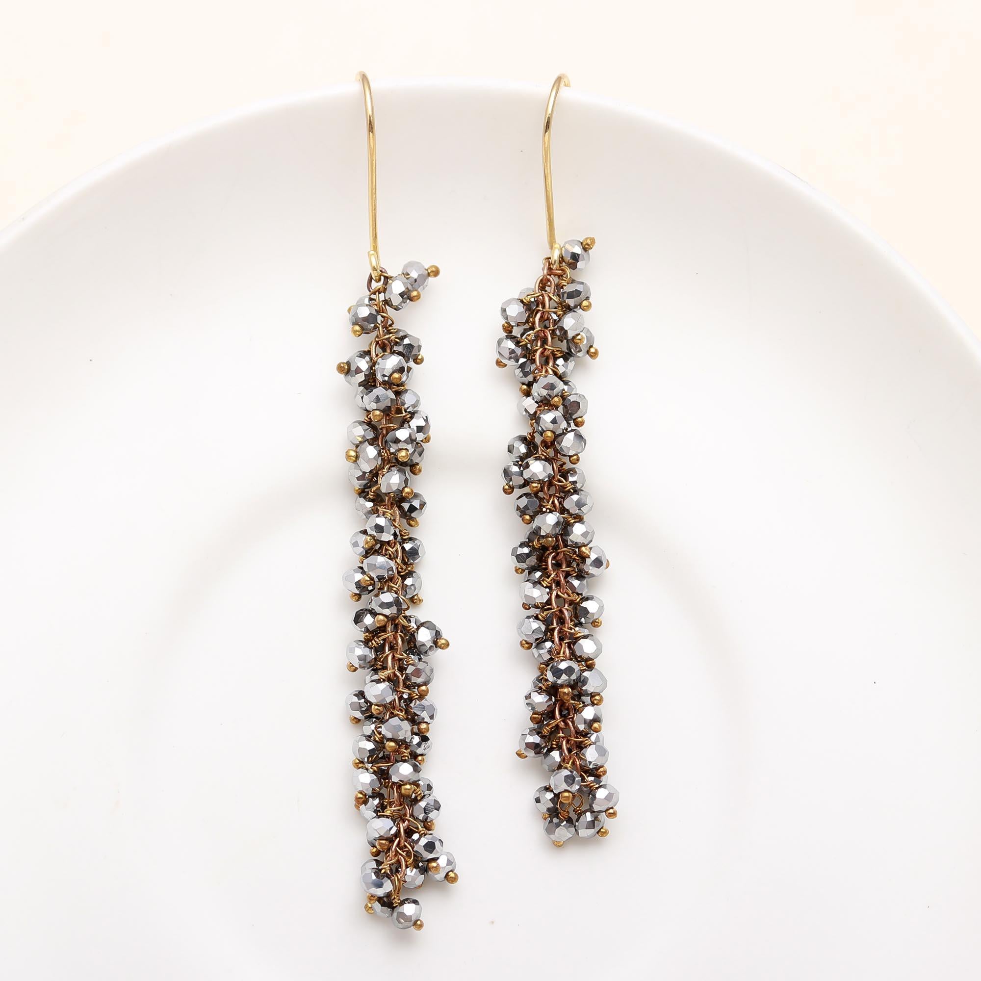 925 Silver Long Cluster Dangle Earrings