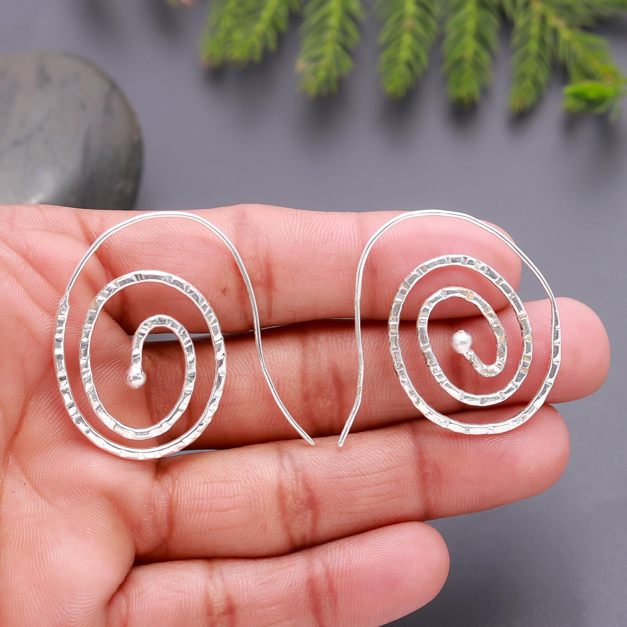 925 Silver Spiral Wire Dangle Earrings