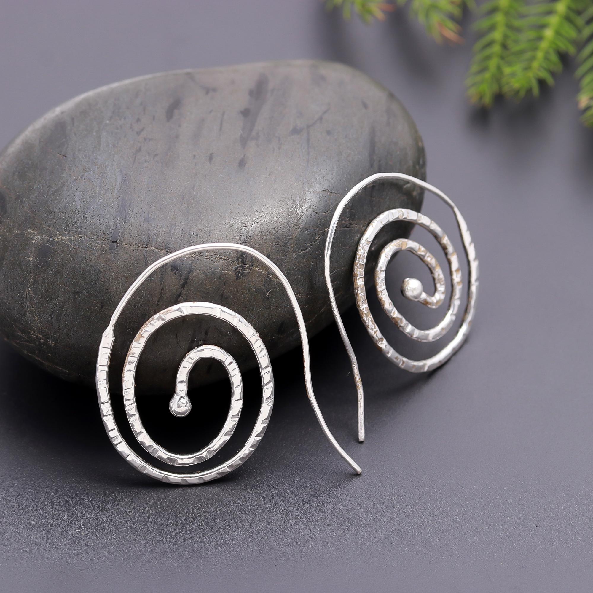 925 Silver Spiral Wire Dangle Earrings