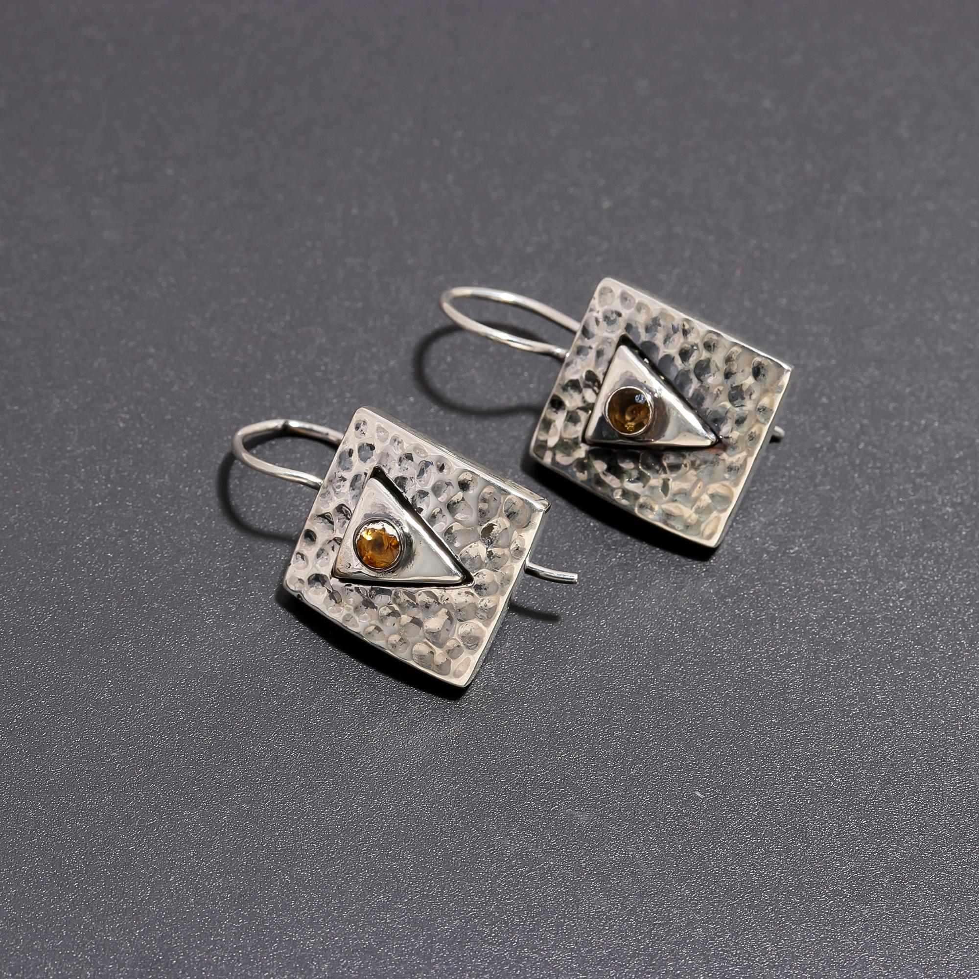 925 Silver Hammered Square Earrings
