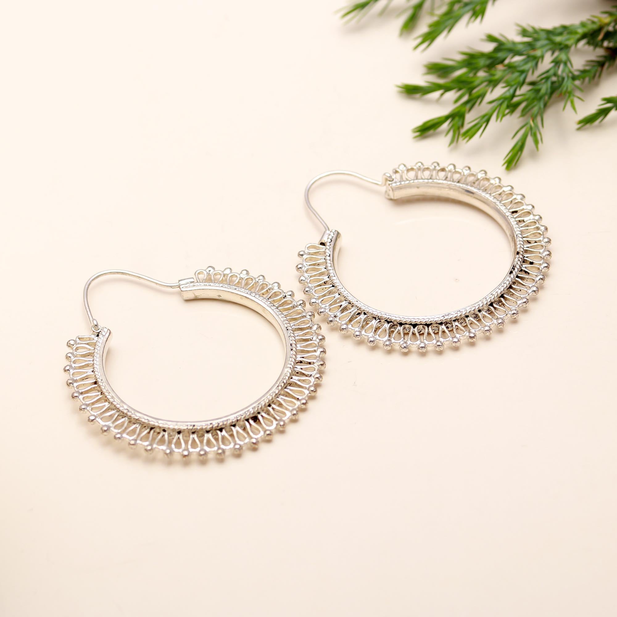 925 Silver Intricate Filigree Hoop Earrings