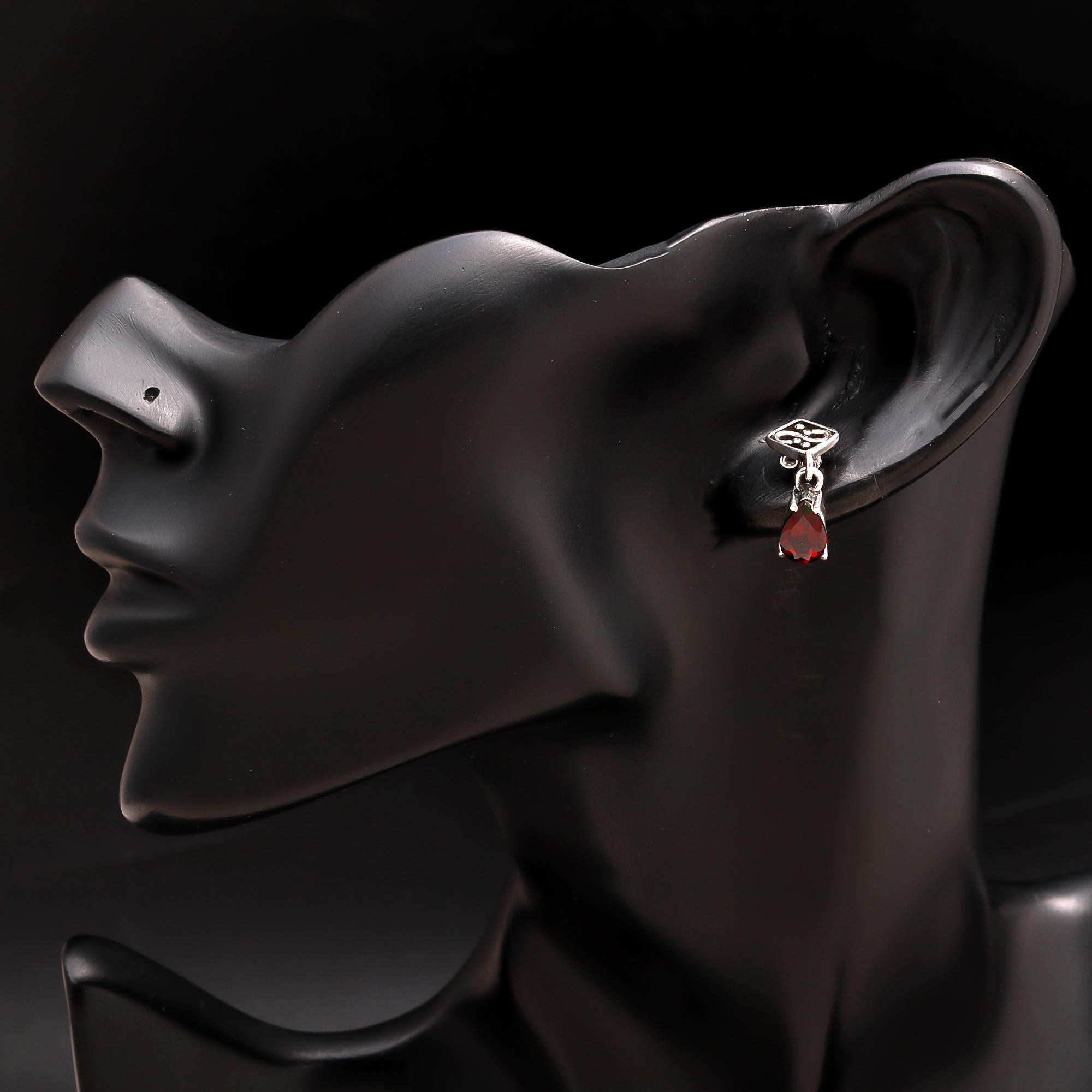 925 Silver Garnet Drop Earrings