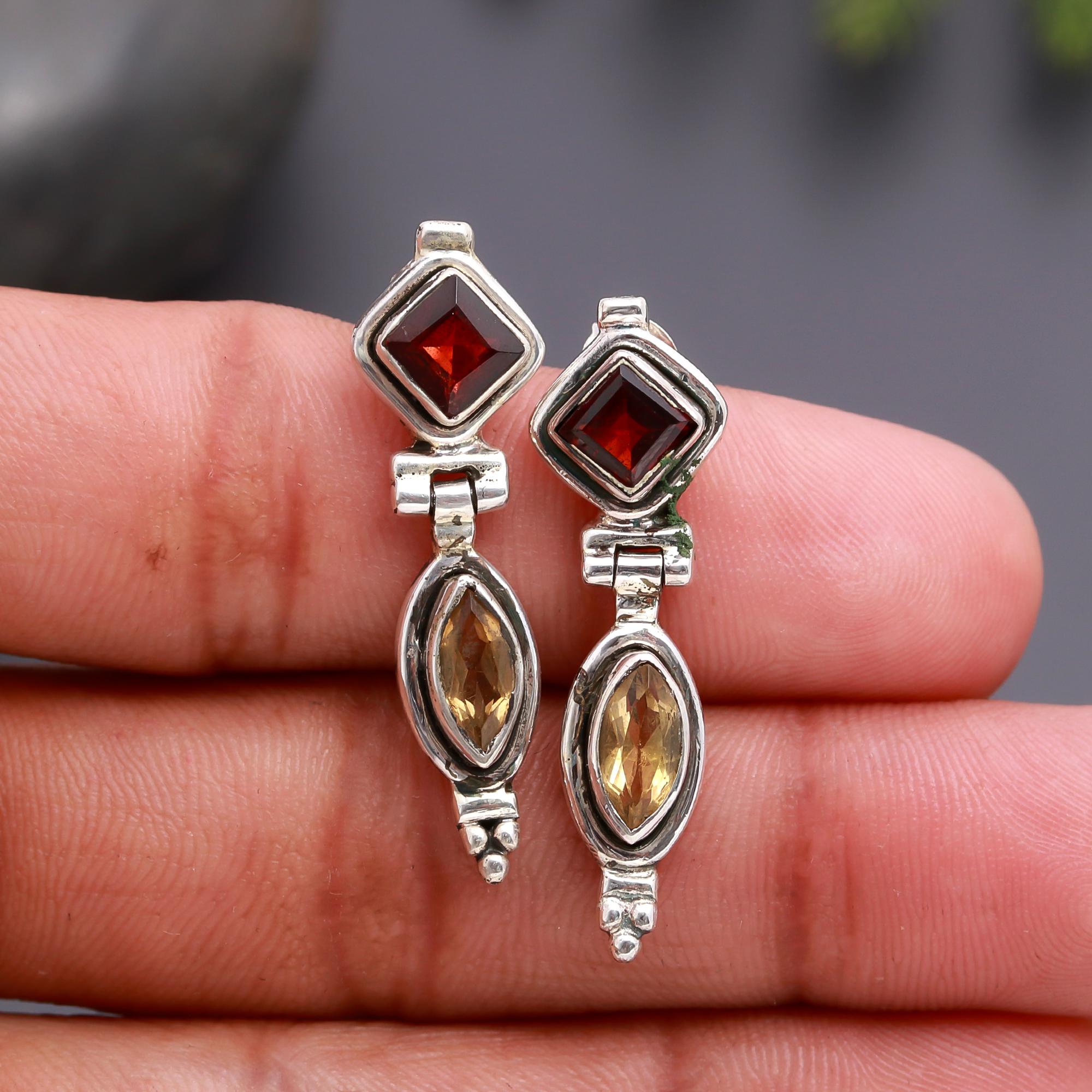 925 Silver Dual-Stone Drop Earrings