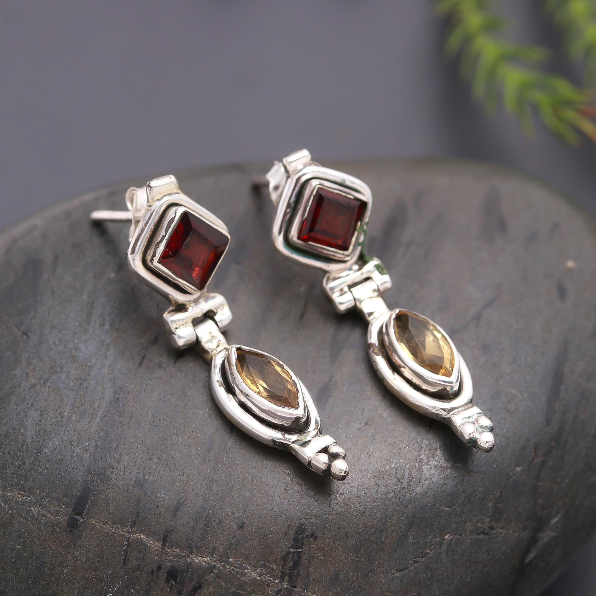 925 Silver Dual-Stone Drop Earrings