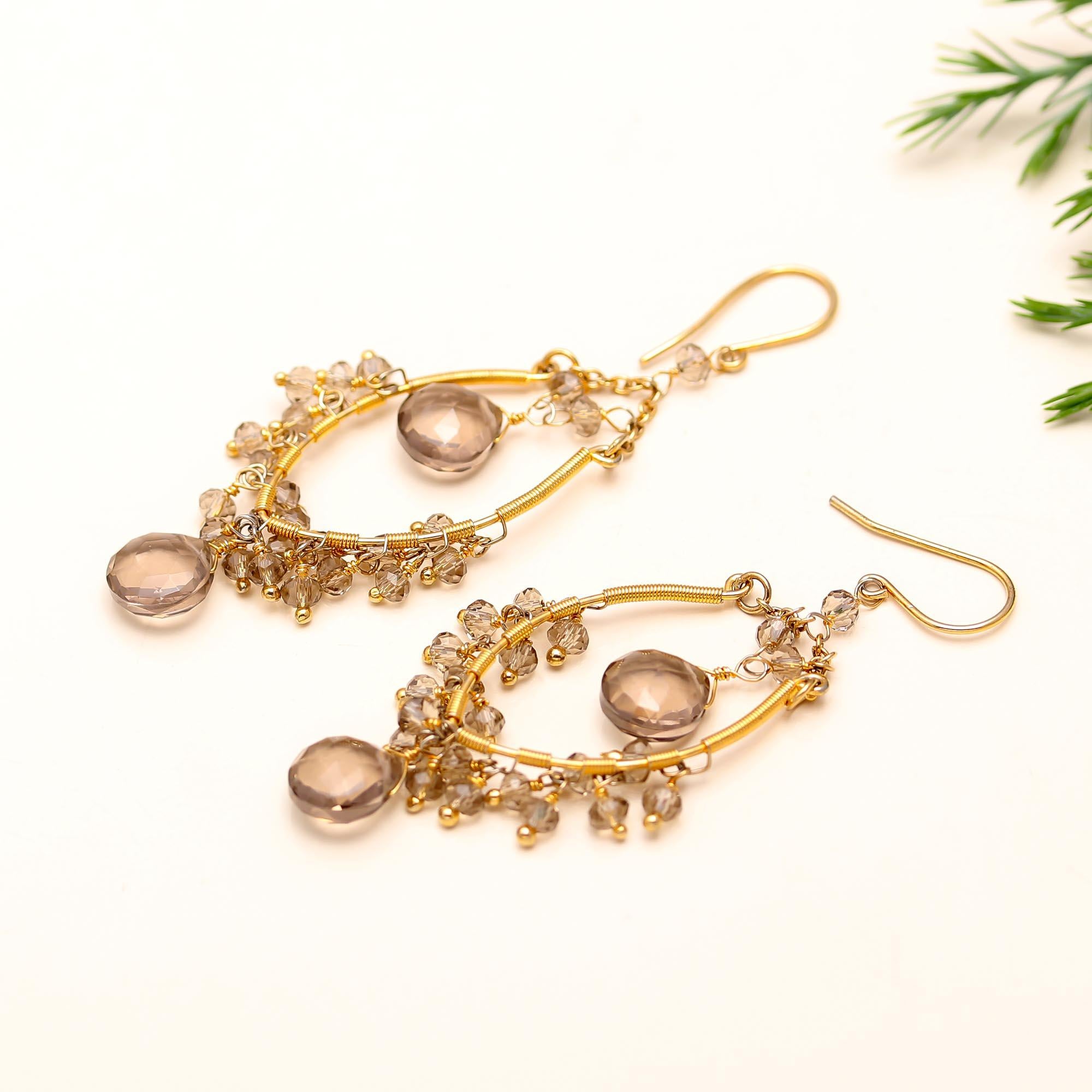 925 Silver Smoky Quartz Chandelier Earrings