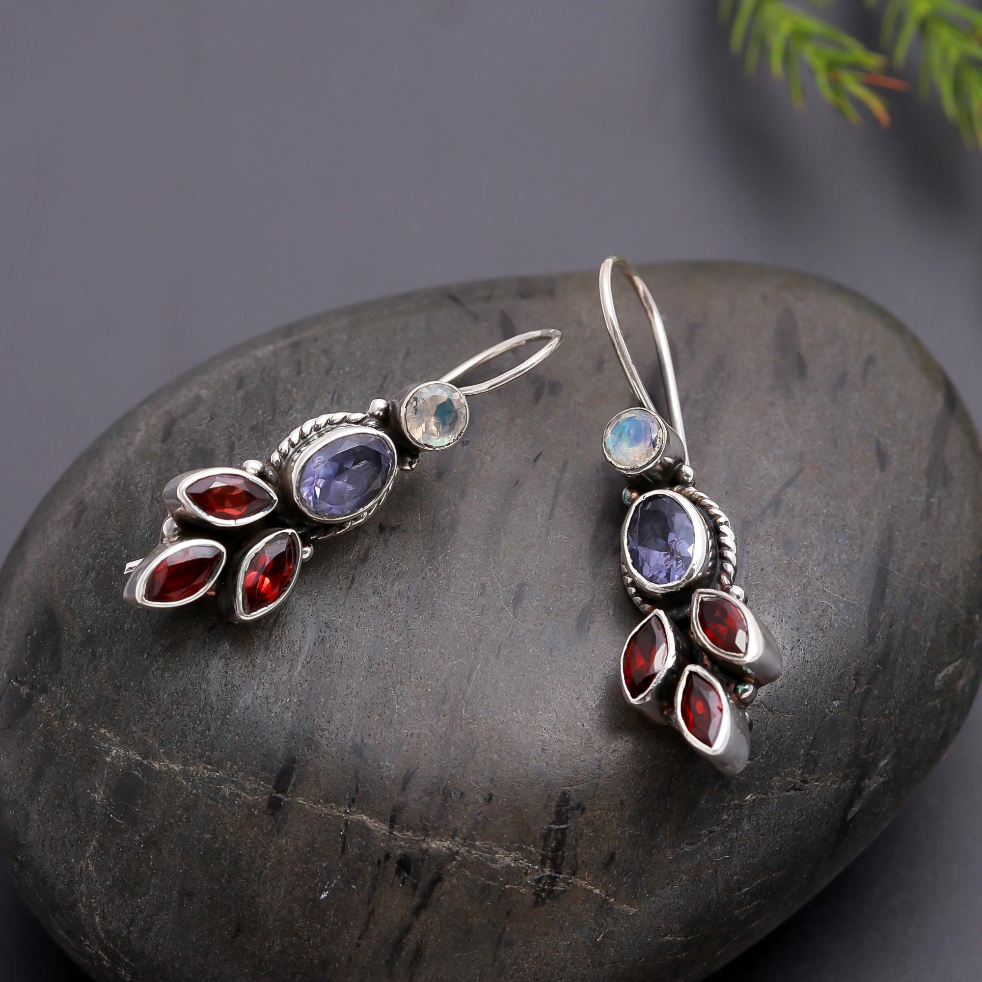 925 Silver Multi-Stone Dangle Earrings