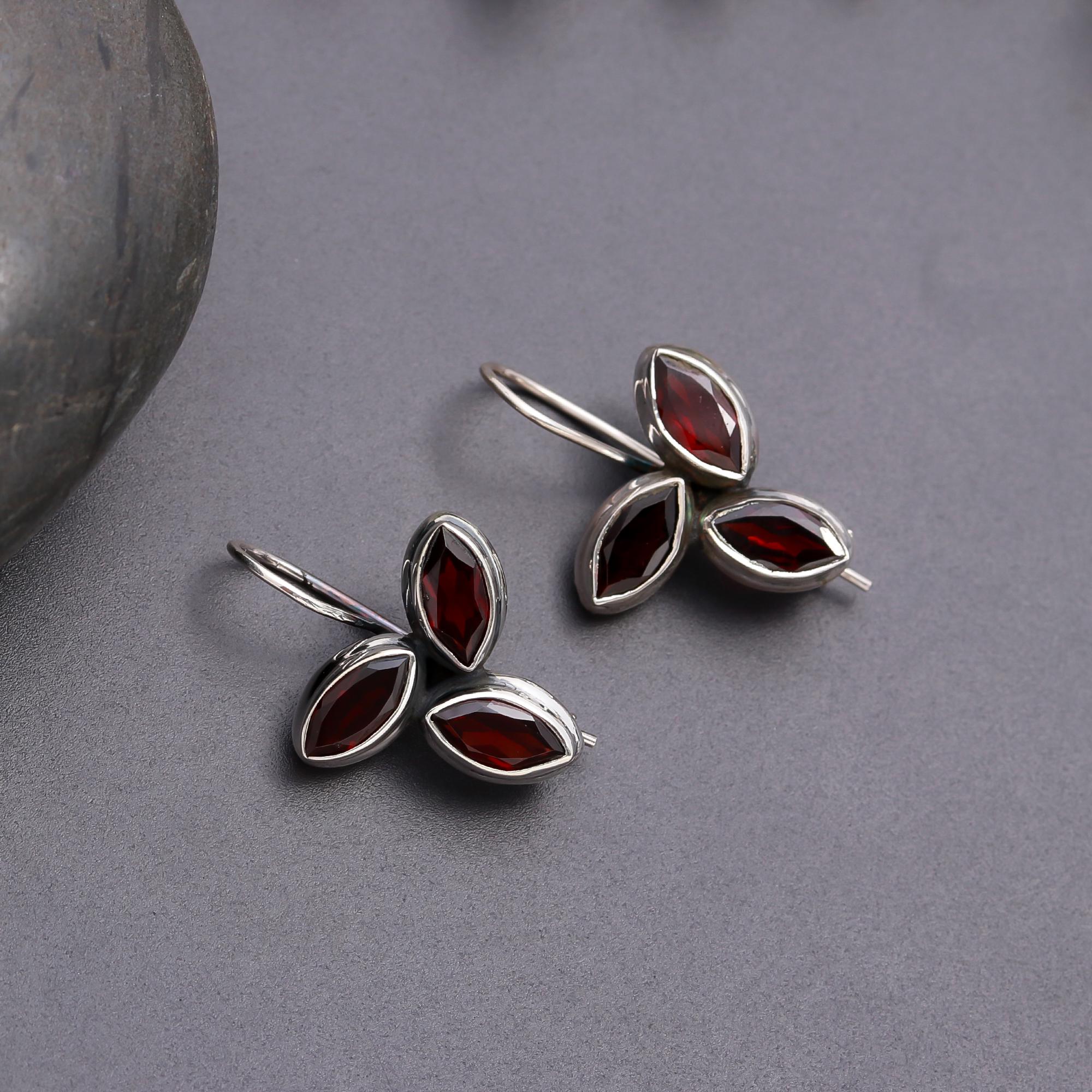 925 Silver Triple Stone Dangle Earrings