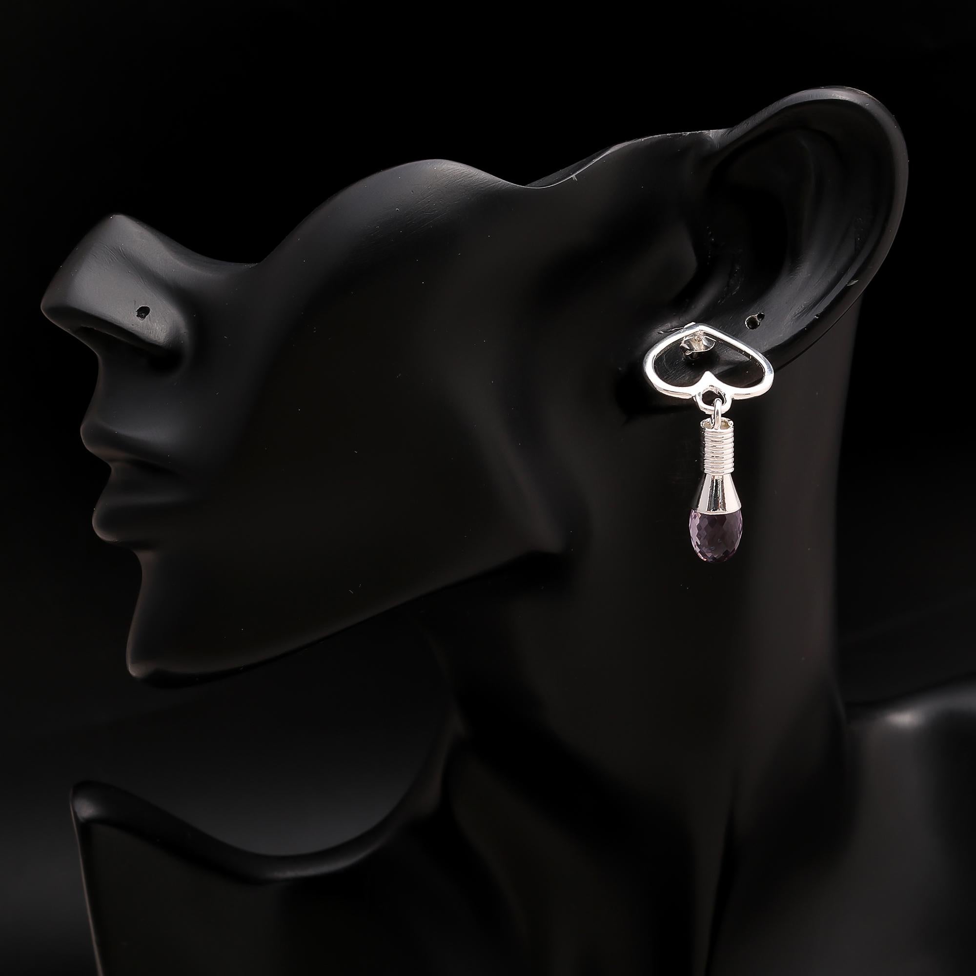 925 Silver Amethyst Bead Drop Earrings