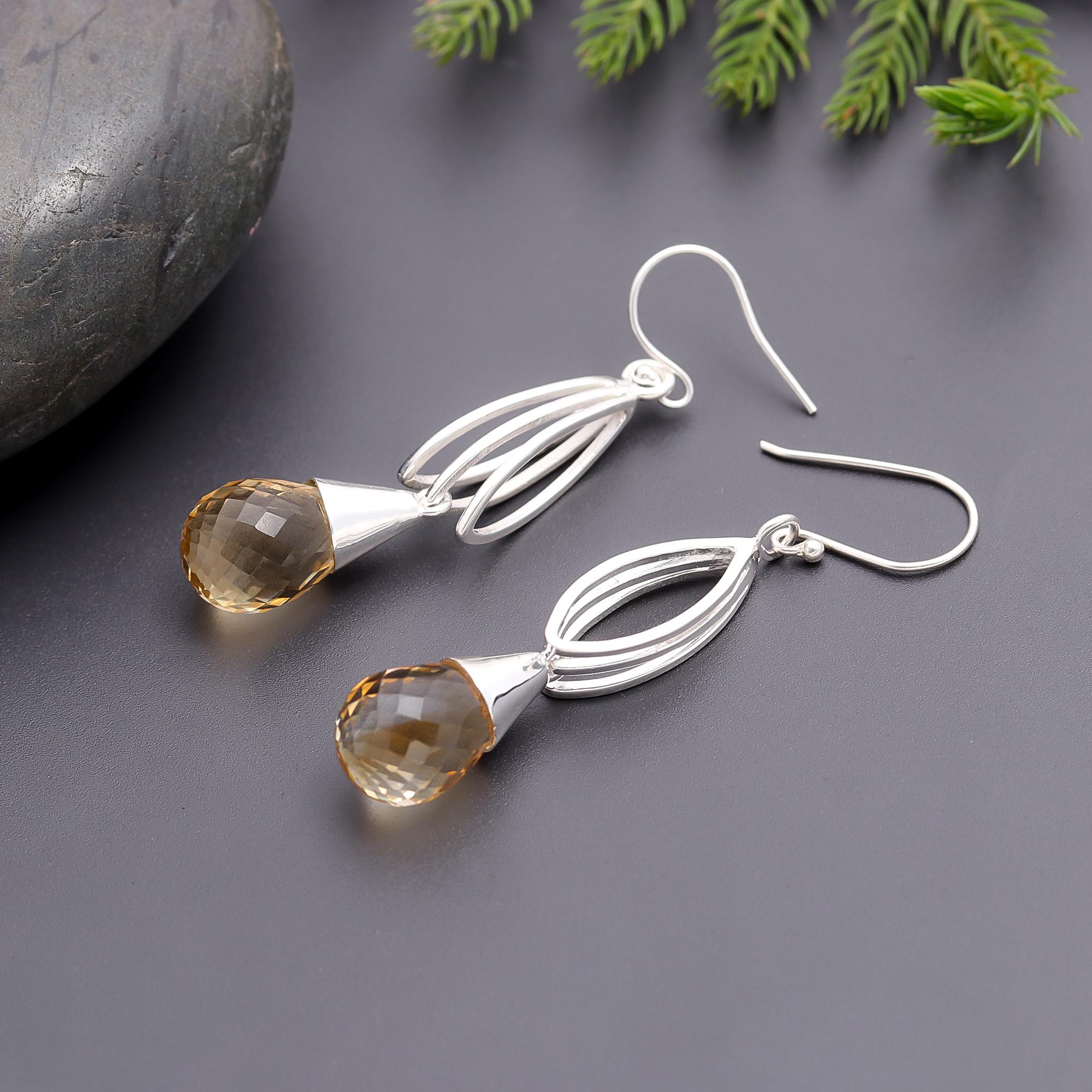 925 Silver Faceted Citrine Dangle Earrings