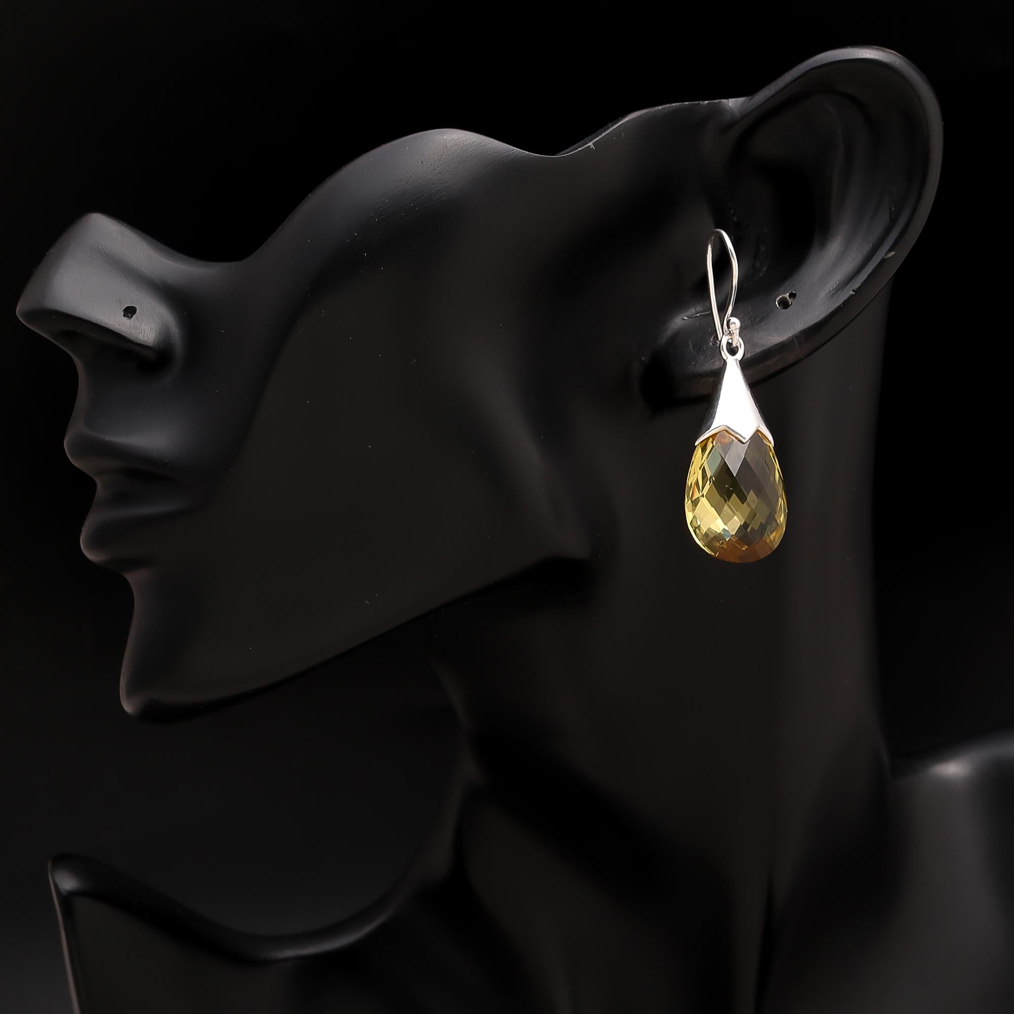 925 Silver Faceted Citrine Dangle Earrings