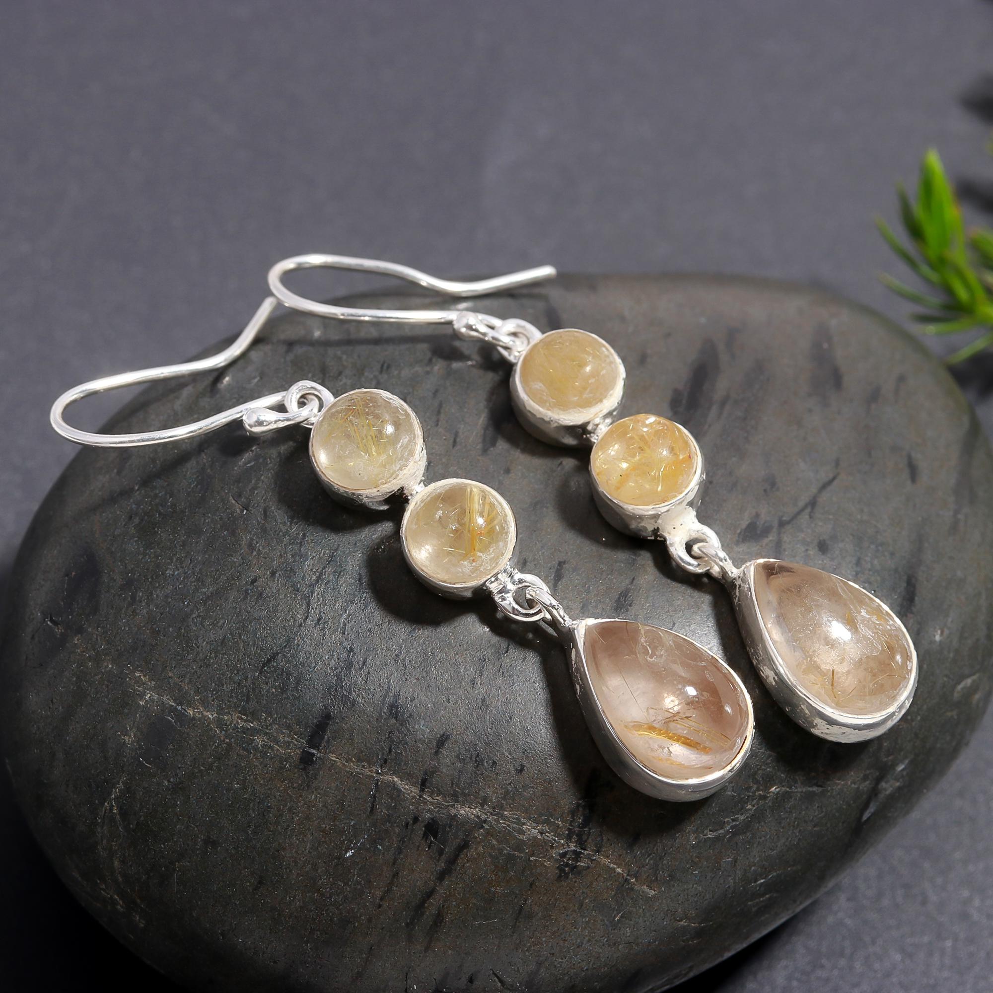 925 Silver Rutilated Quartz Dangle Earrings