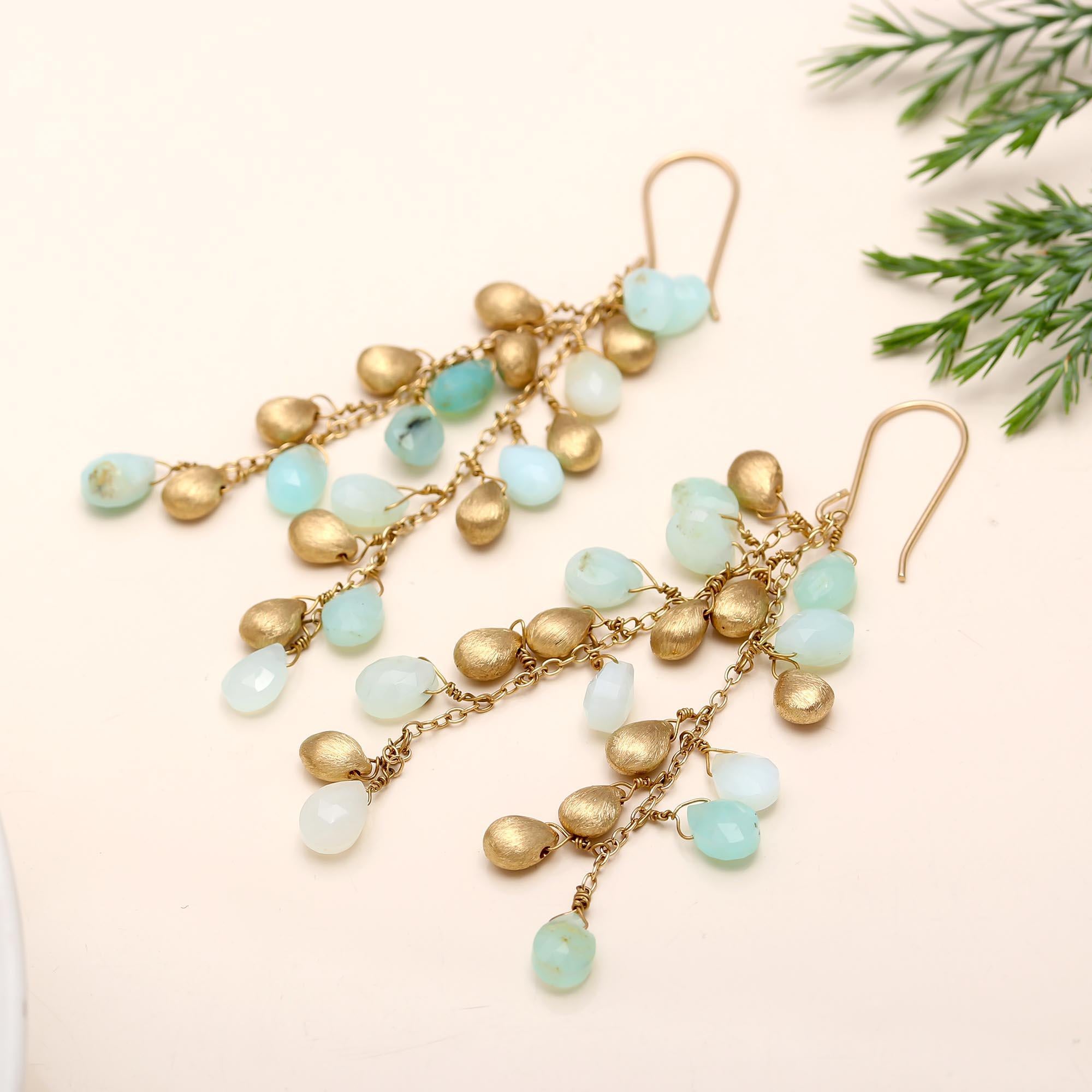 925 Silver Aqua Chalcedony Dangle Earrings