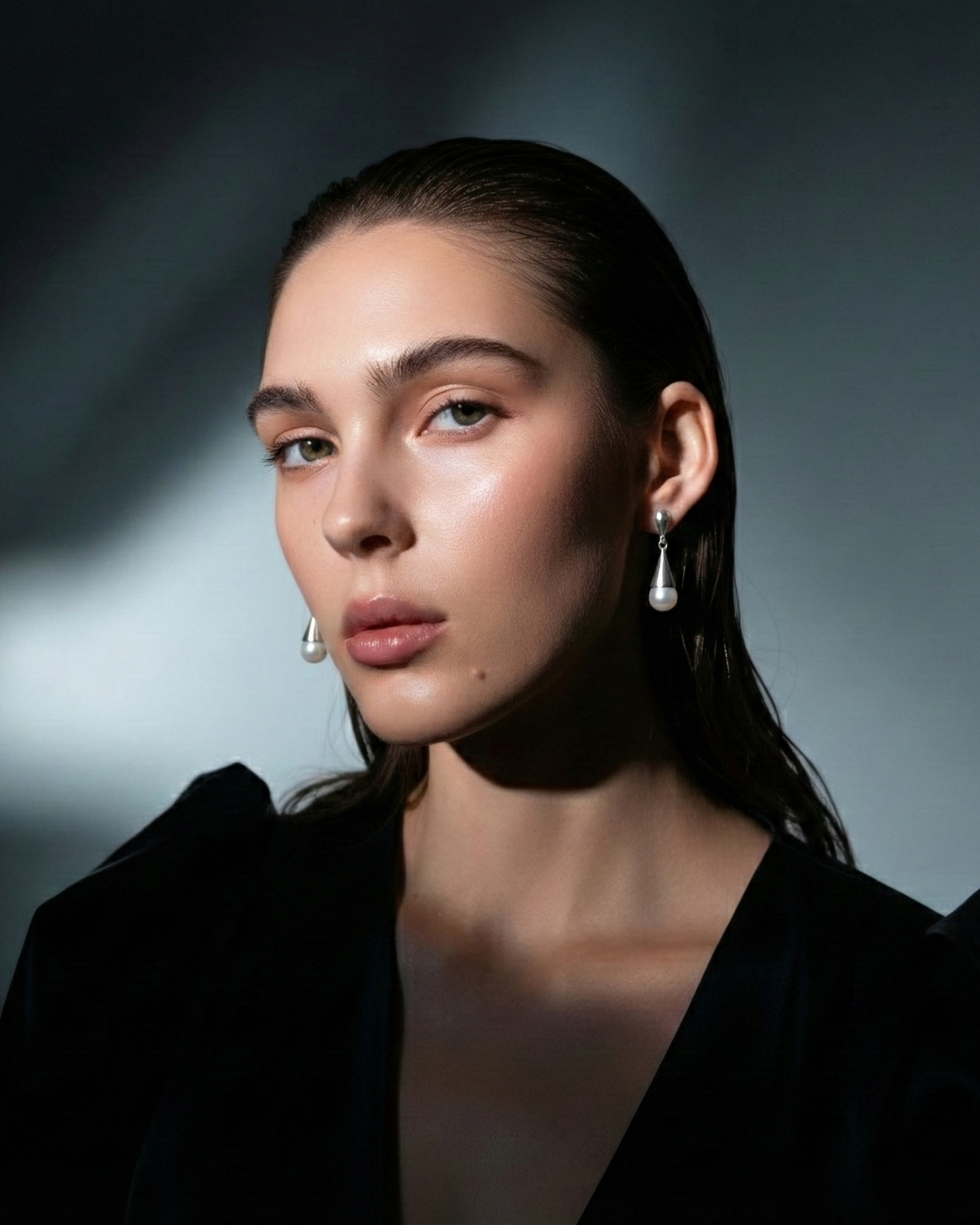 The Lunar Teardrop: Freshwater Pearl & Silver Cap Earrings