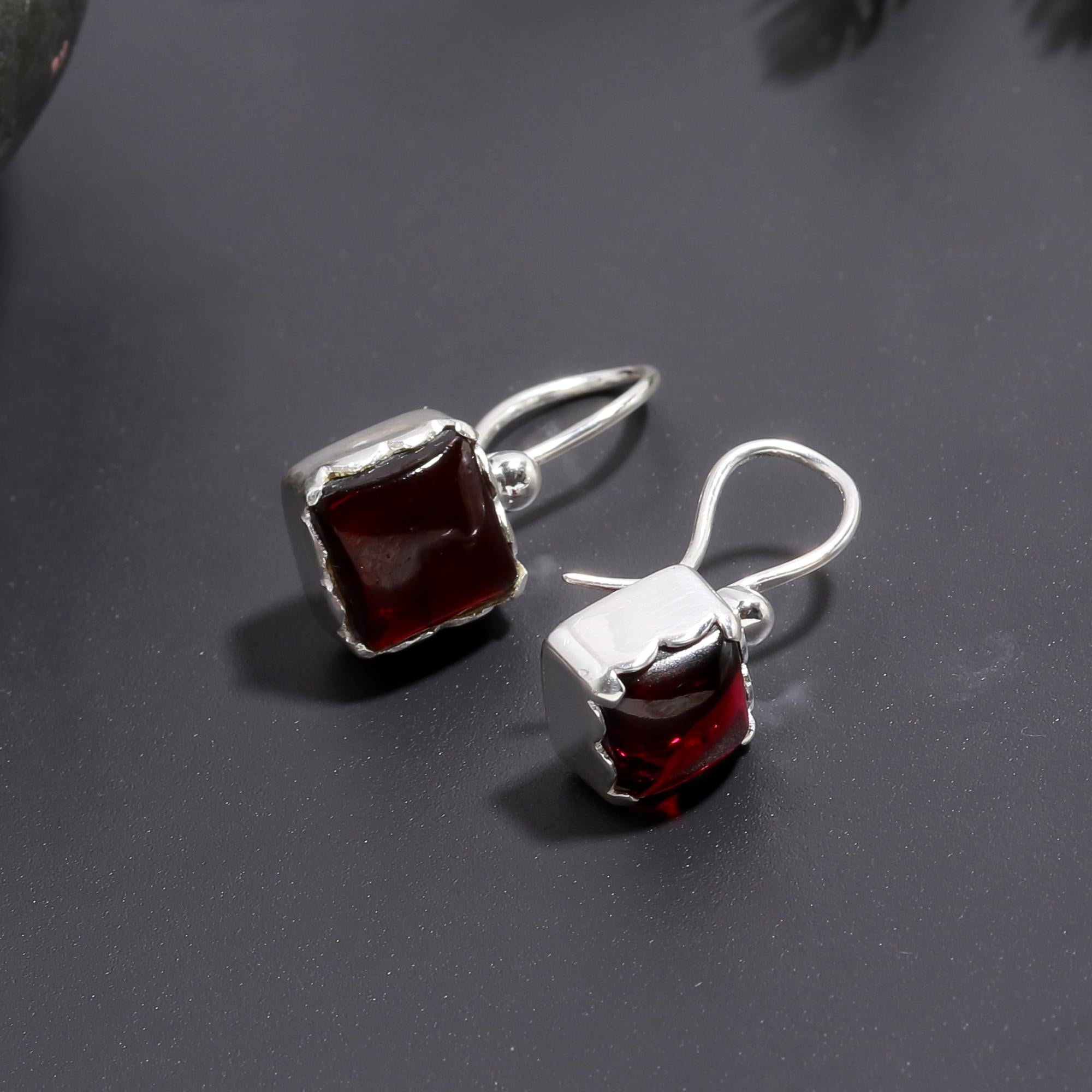 925 Silver Garnet Dangle Earrings
