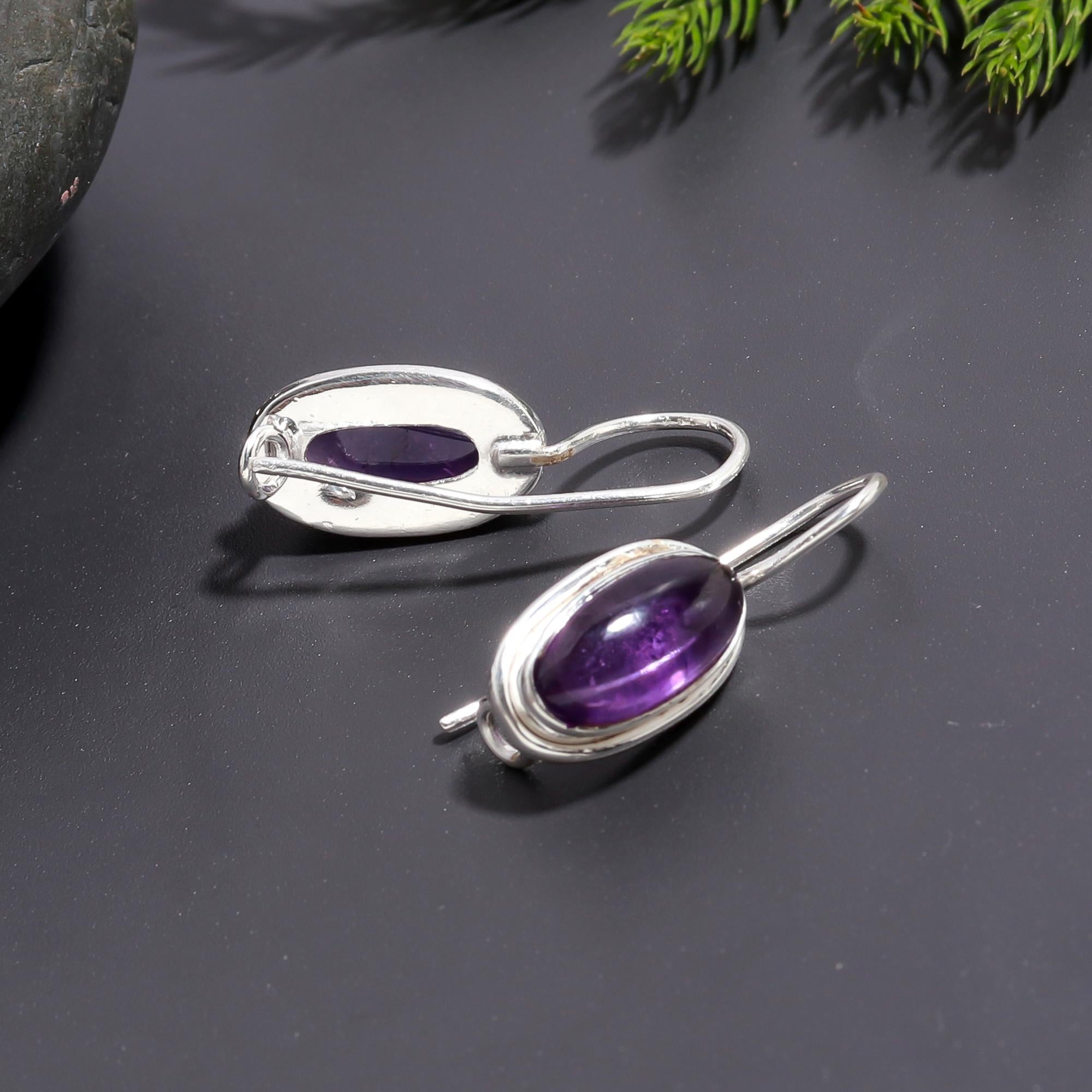 925 Silver Amethyst Dangle Earrings