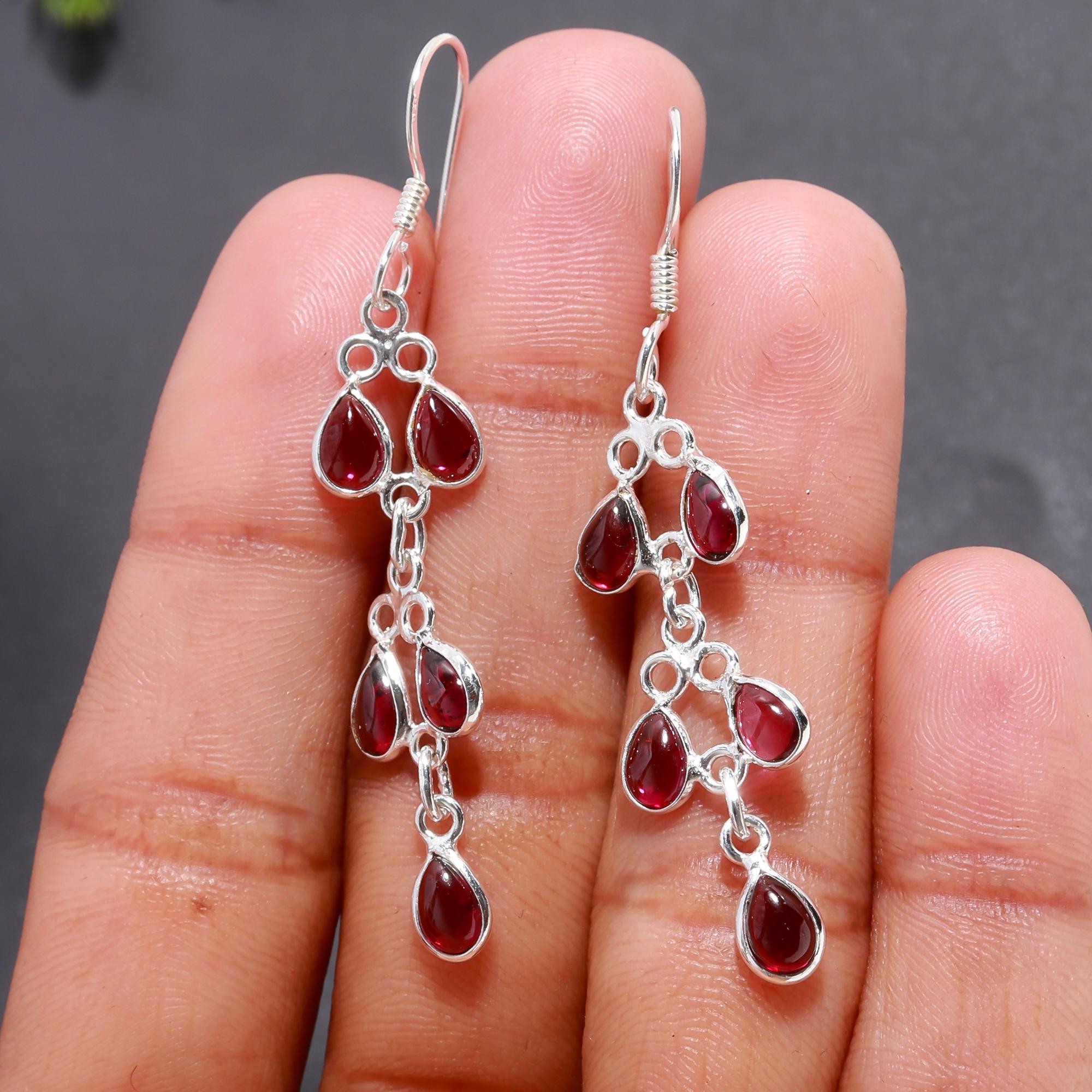 925 Silver Multi-Garnet Dangle Earrings