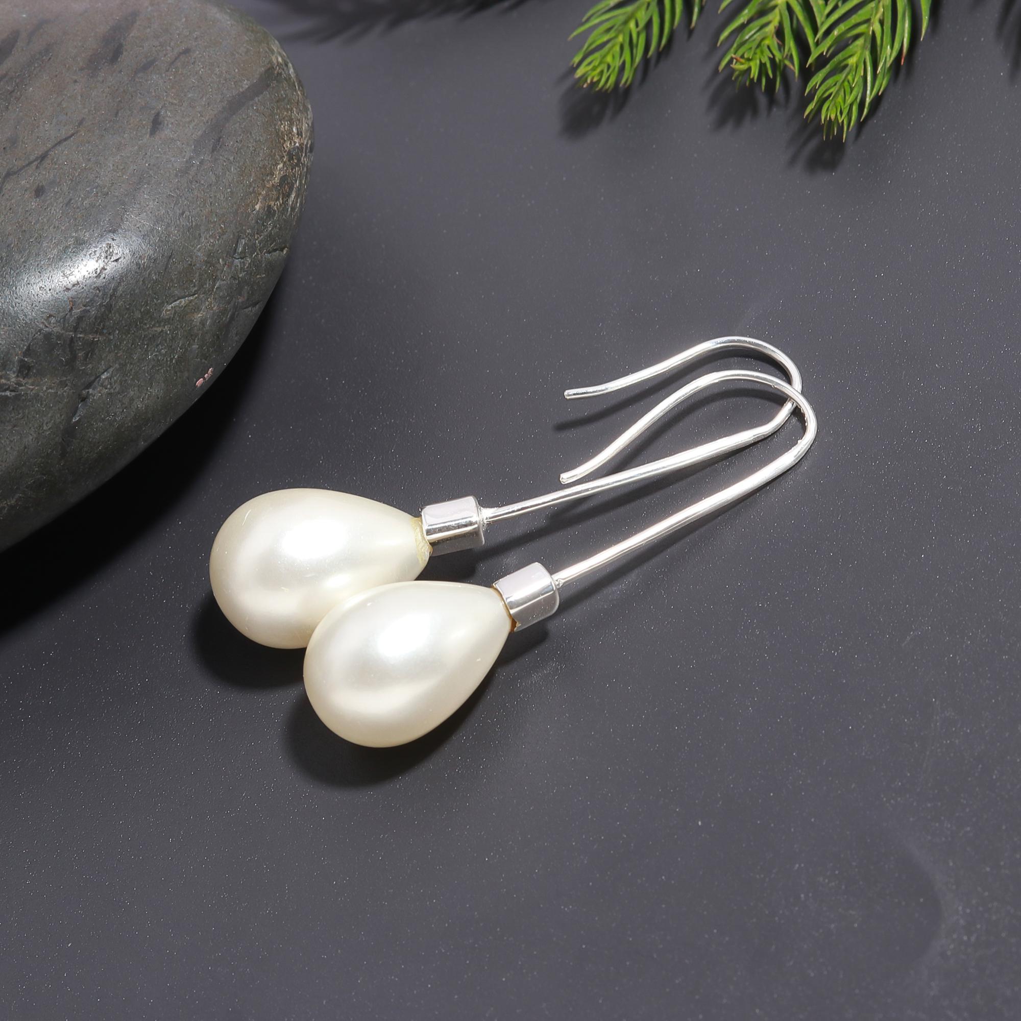 925 Silver Pearl Long Hook Earrings