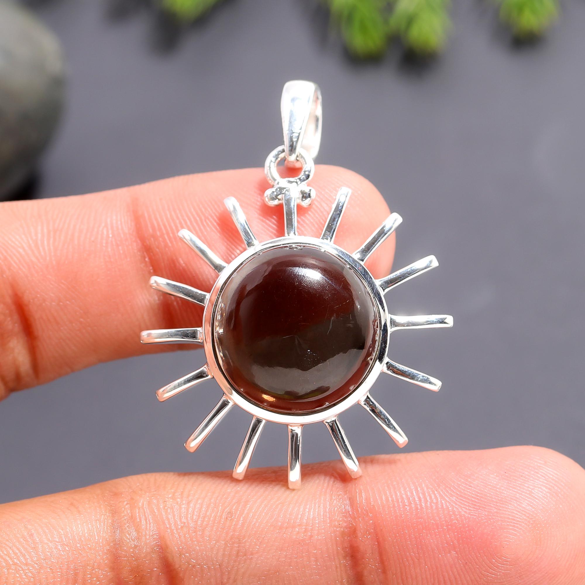 925 Silver Garnet Sunburst Pendant
