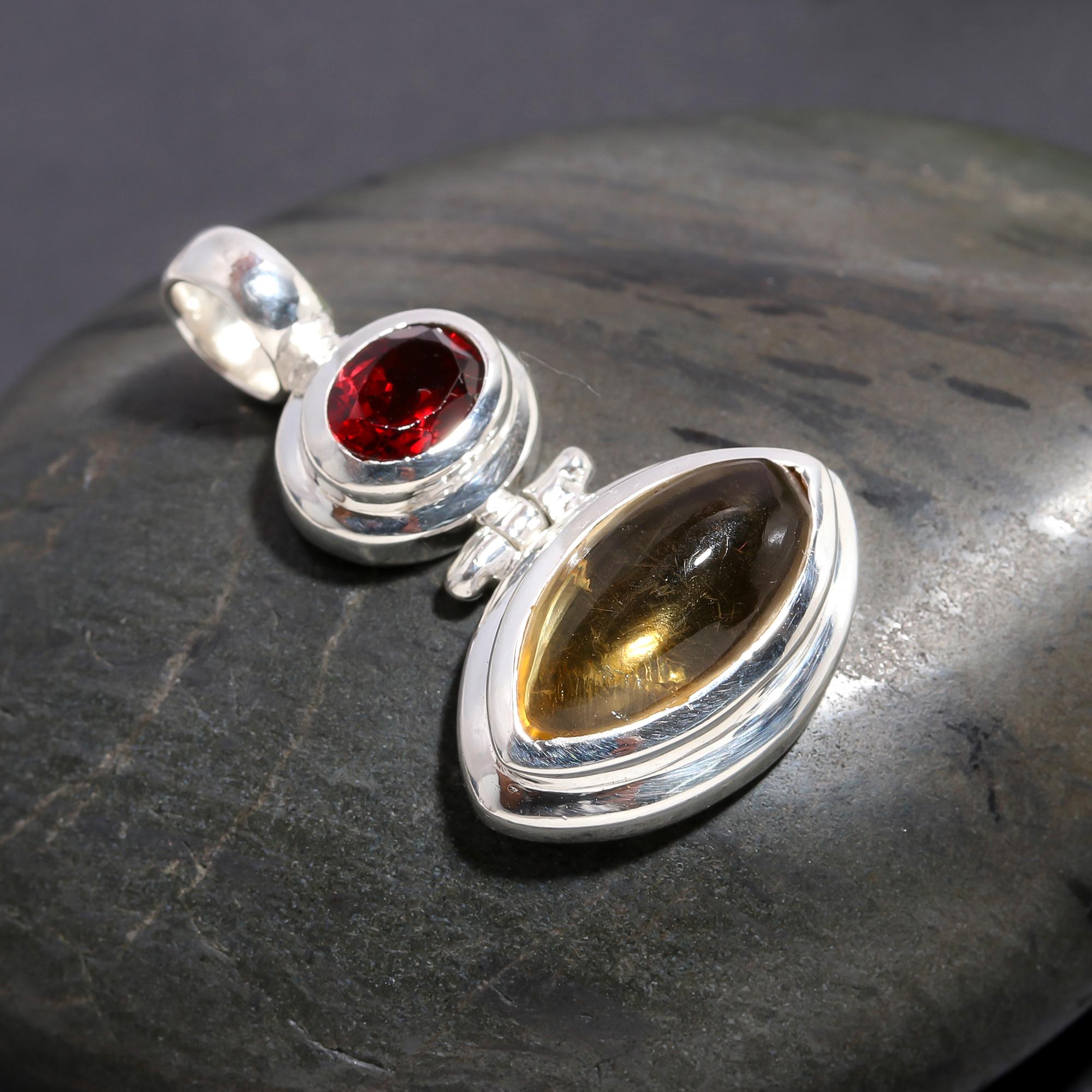 925 Silver Garnet and Labradorite Pendant