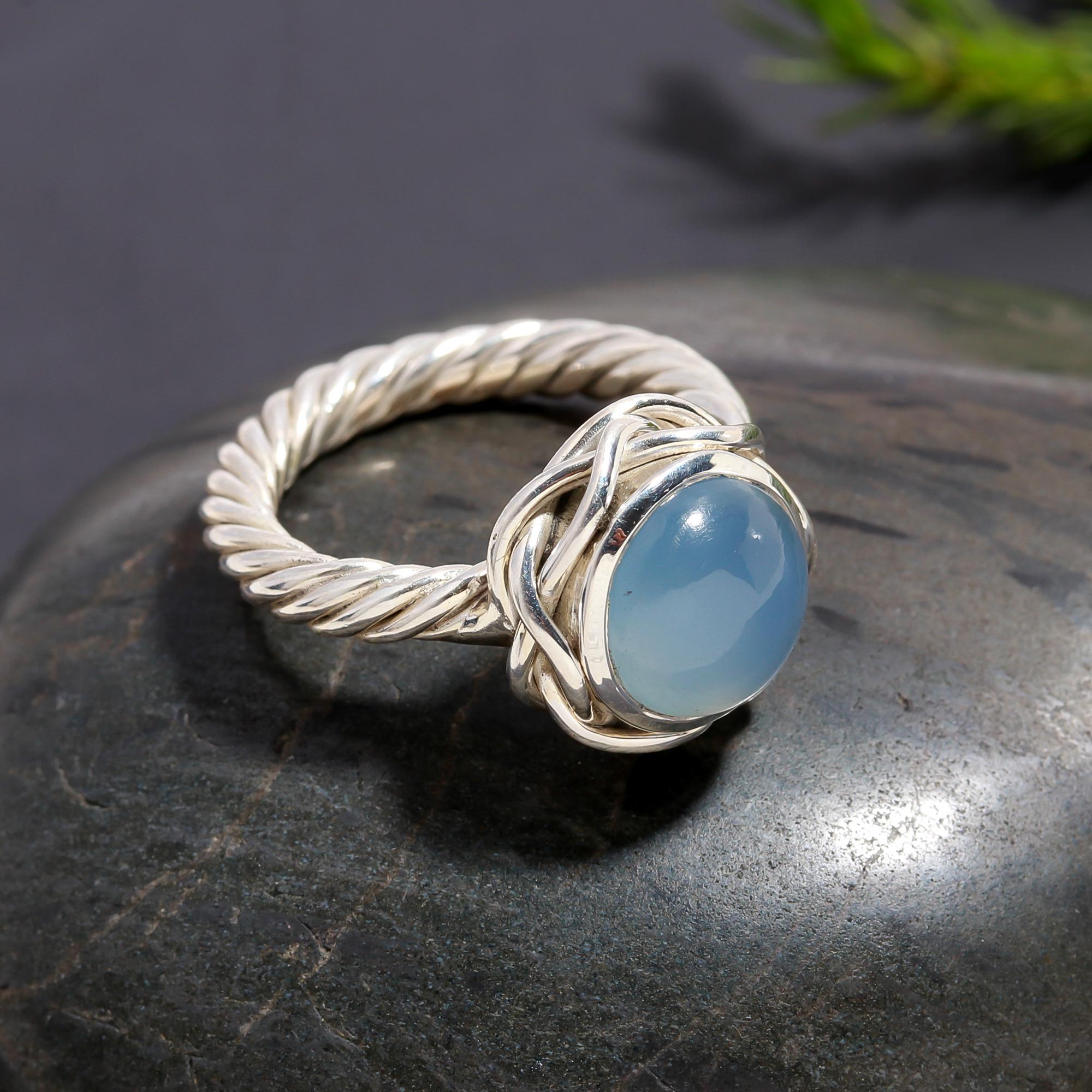 925 Silver Blue Chalcedony Ring